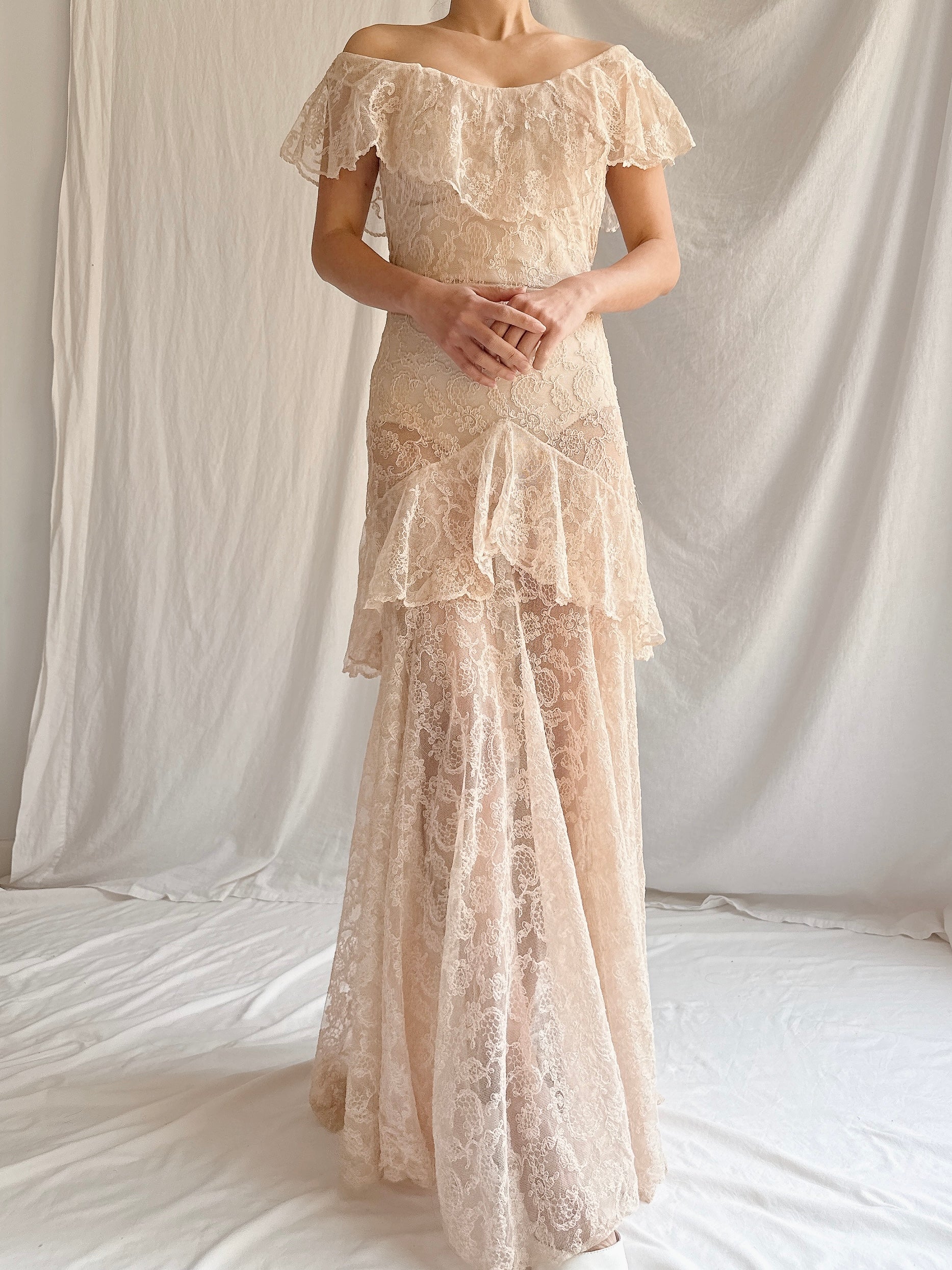 1930s Ecru Lace Dress - XXS