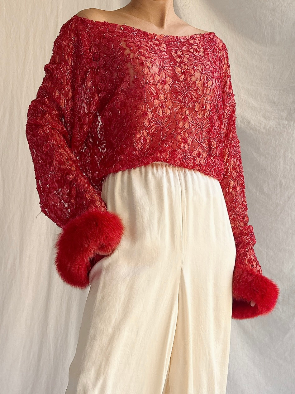 Vintage Lace Fox Fur Top - M/L