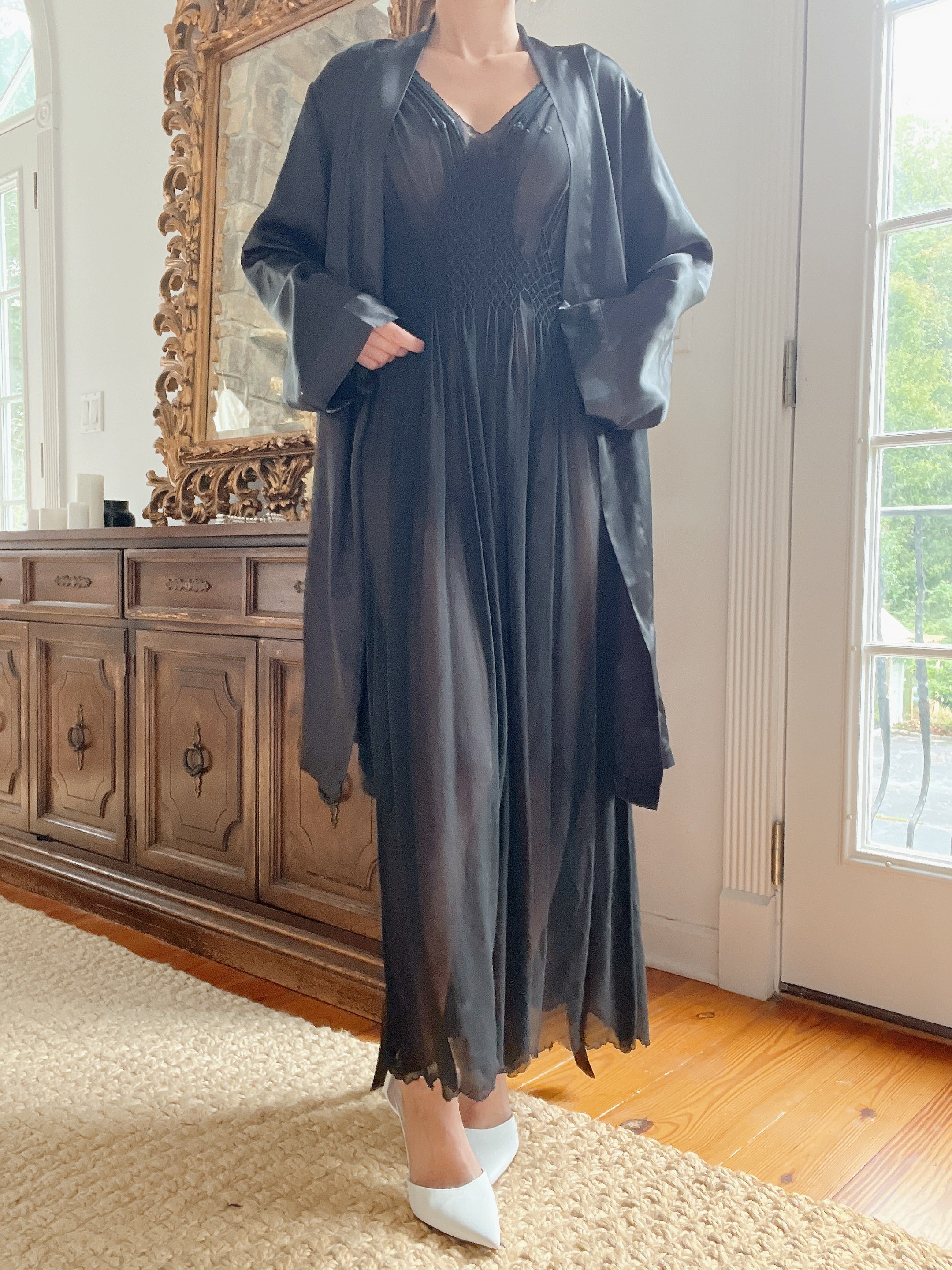 1990s Black Satin Duster - M