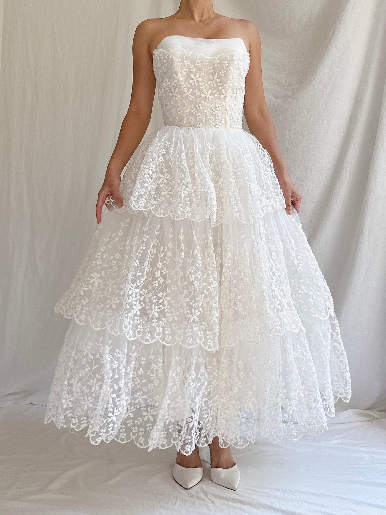 1950s Tulle Embroidered Dress - XS