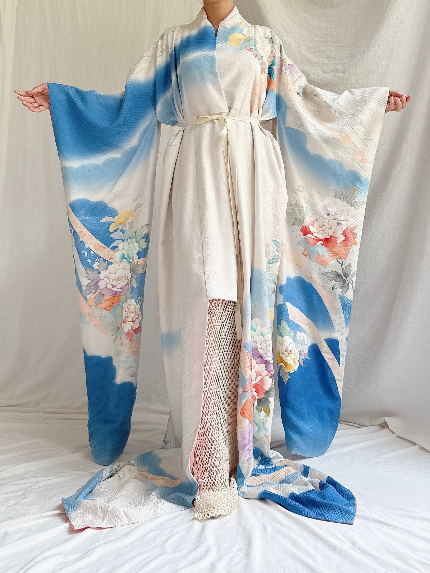Vintage Silk Blue Kimono - OSFM