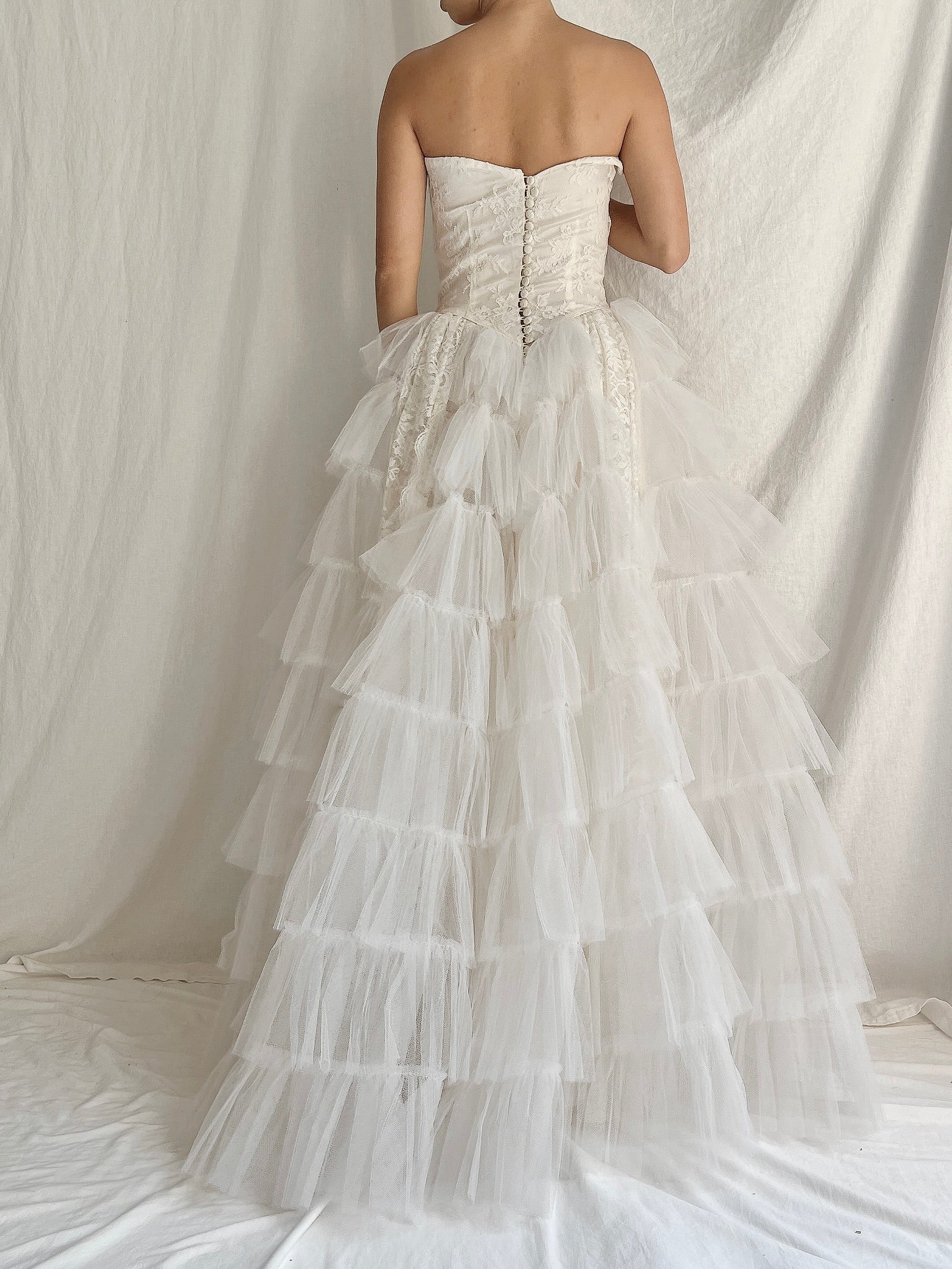 1950s Tulle and Lace Strapless Gown - XS