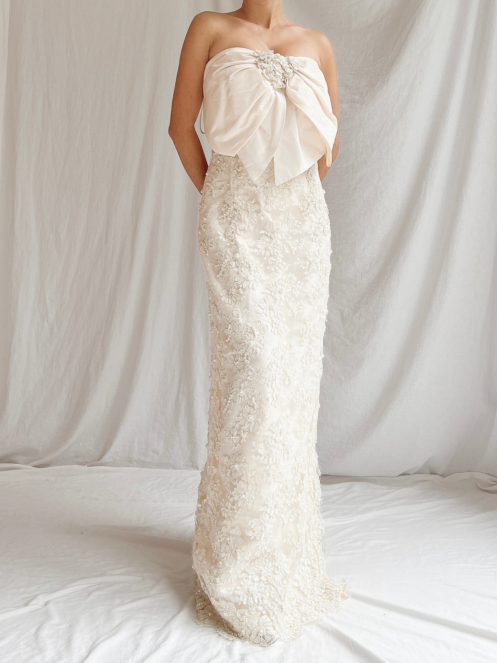 Vintage Silk and Corded Lace Gown - S/4