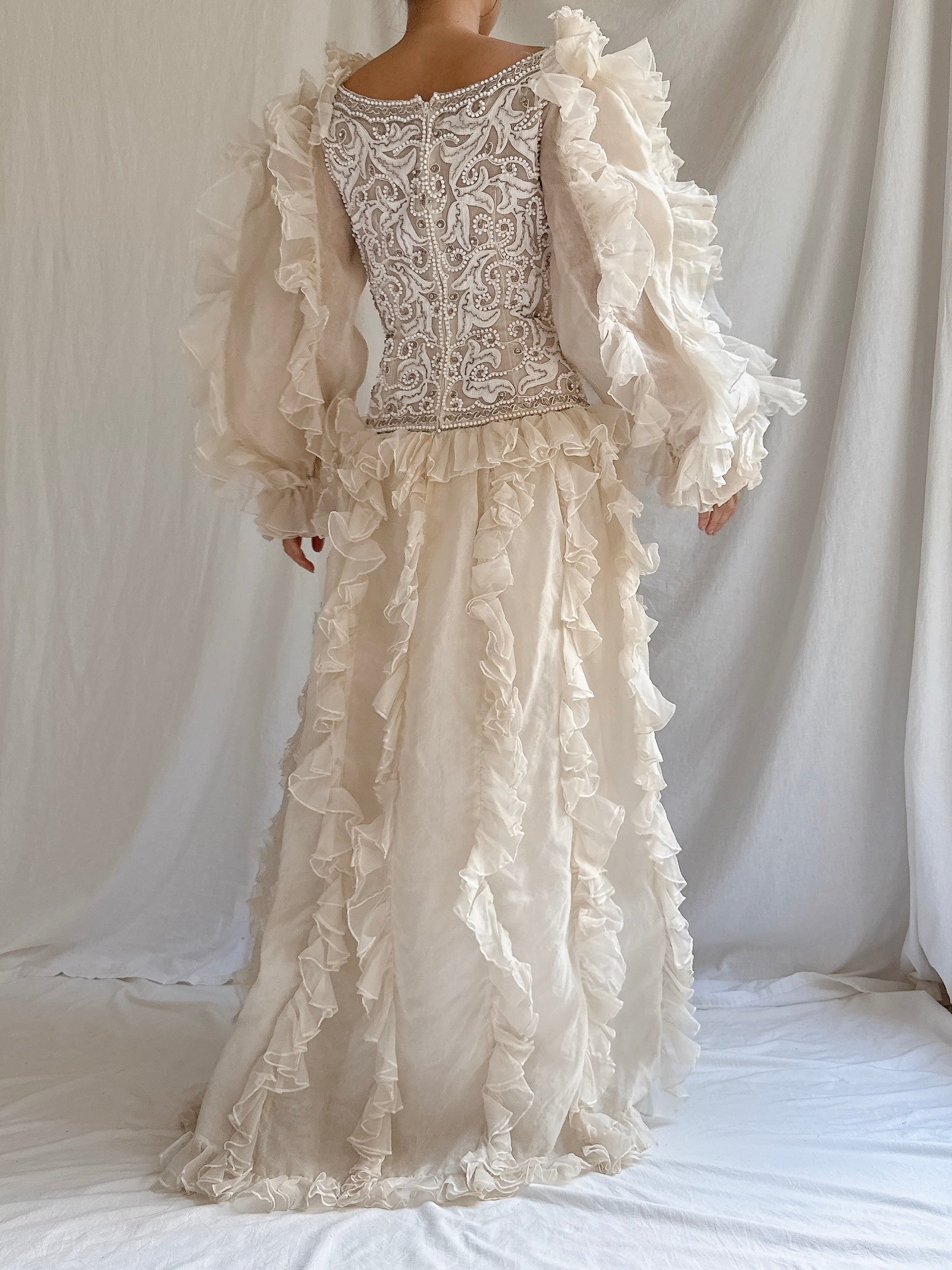 Vintage Oscar de la Renta Silk Organza Embellished Gown - M