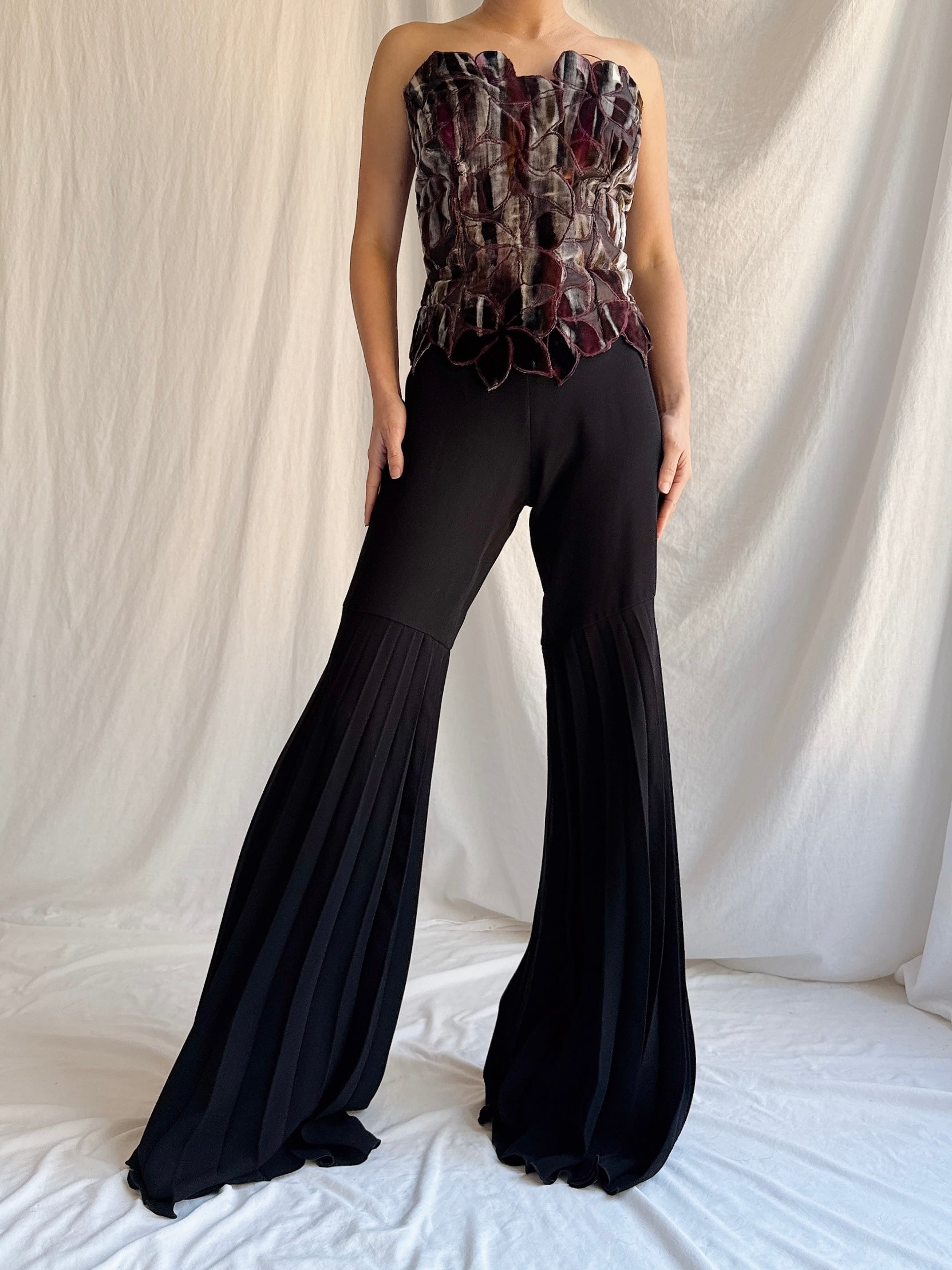 Vintage Rayon Pleated Bell Bottoms - M