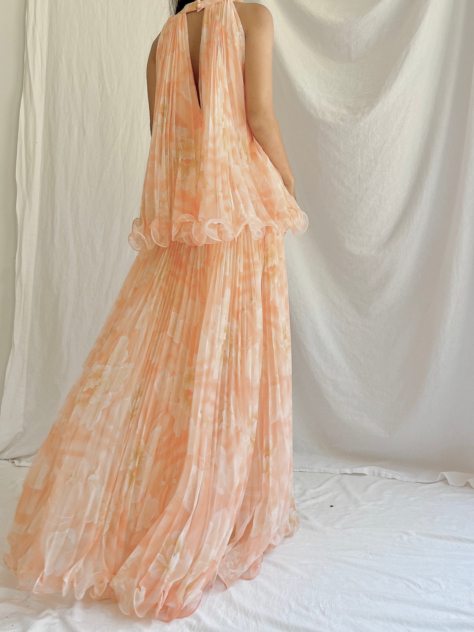 1960s Pleated Chiffon Gown - S