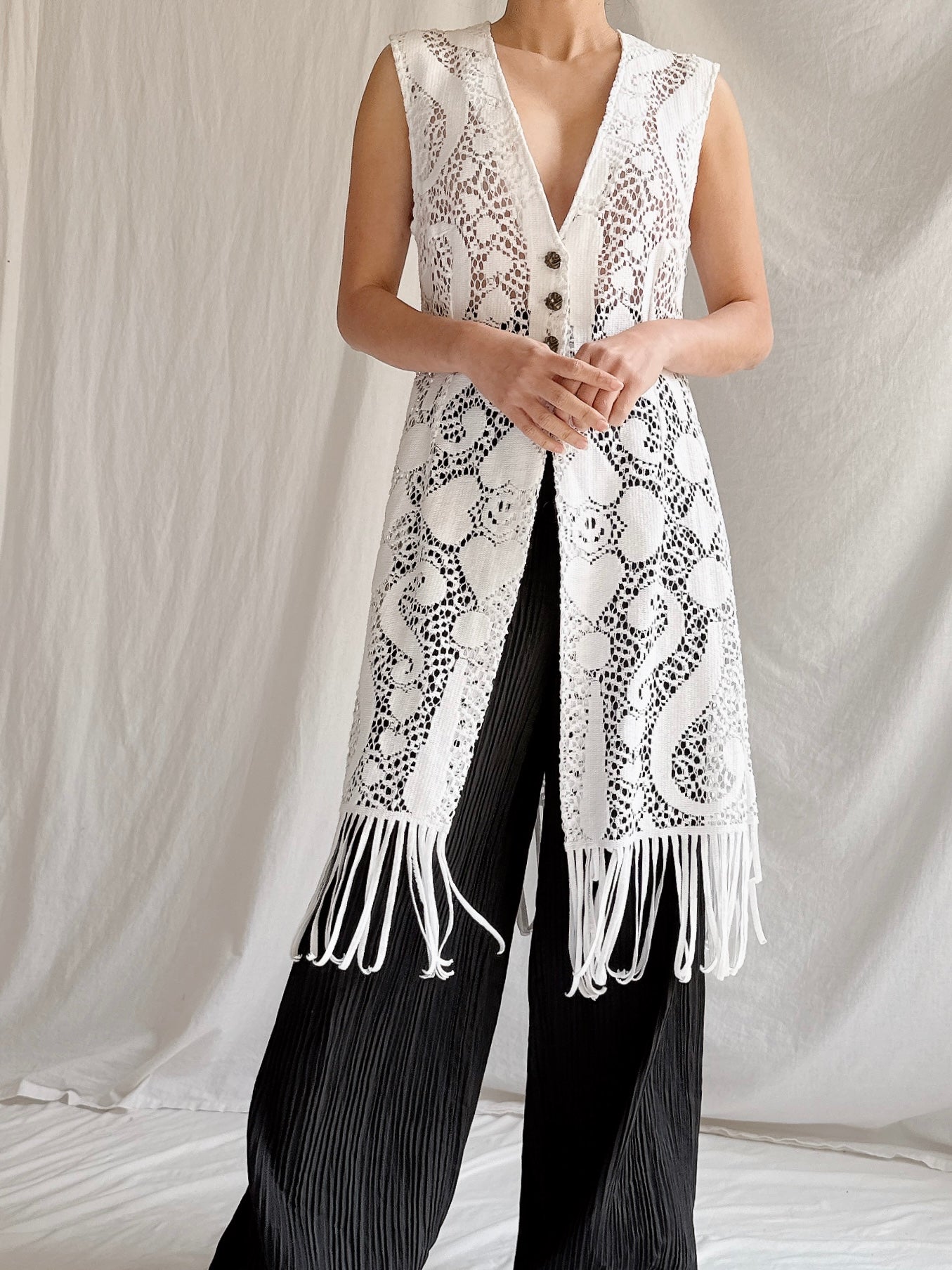 Vintage Carbur Fringe Duster Vest - S