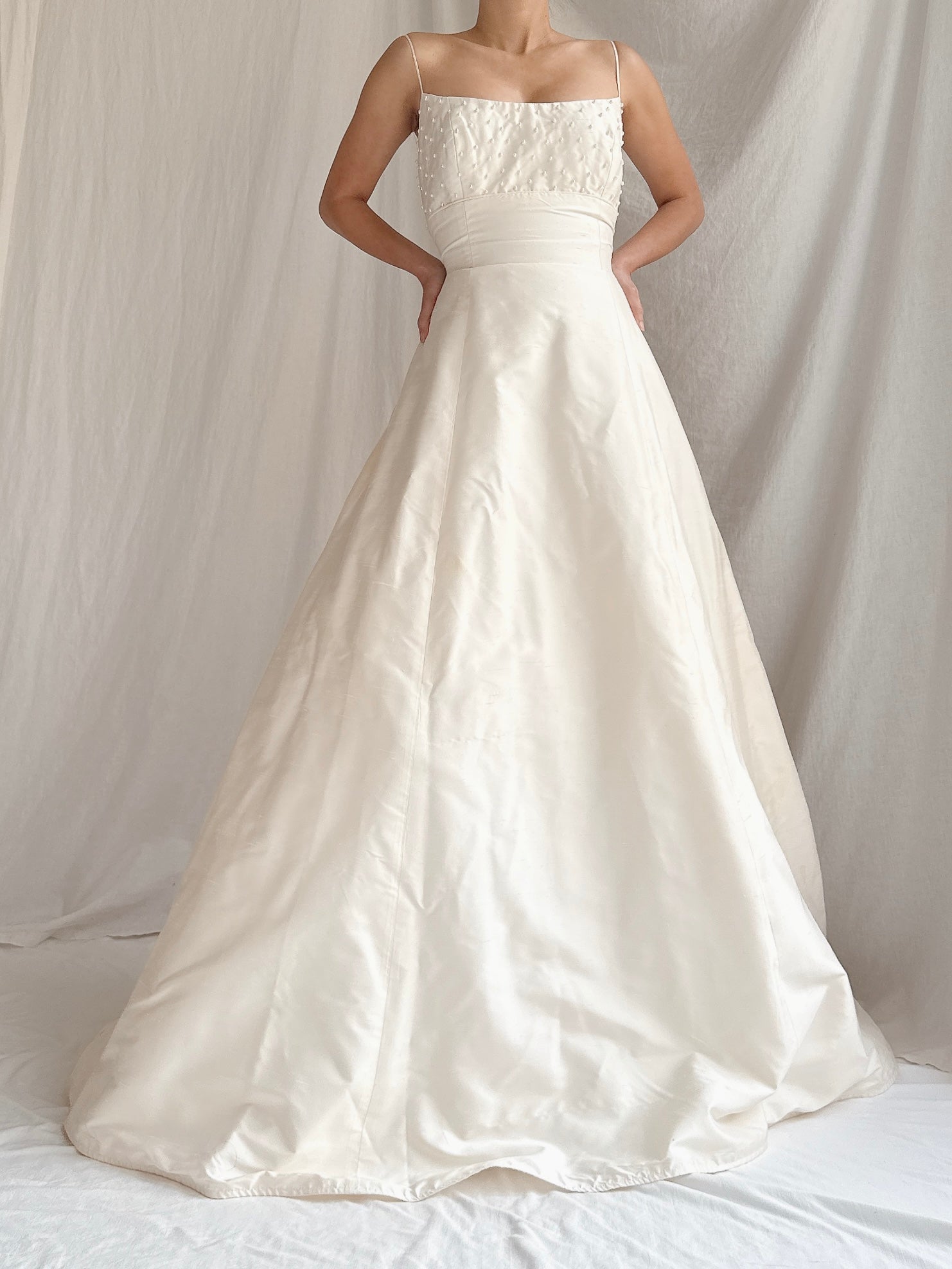 1990s Silk Pearl Beaded Gown - S