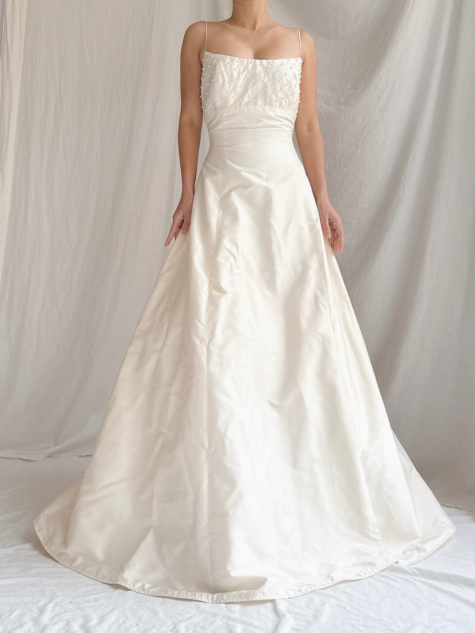 1990s Silk Pearl Beaded Gown - S