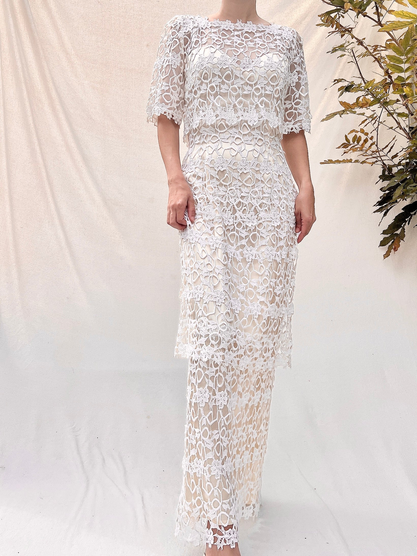 Vintage Embroidery Lace Dress - S