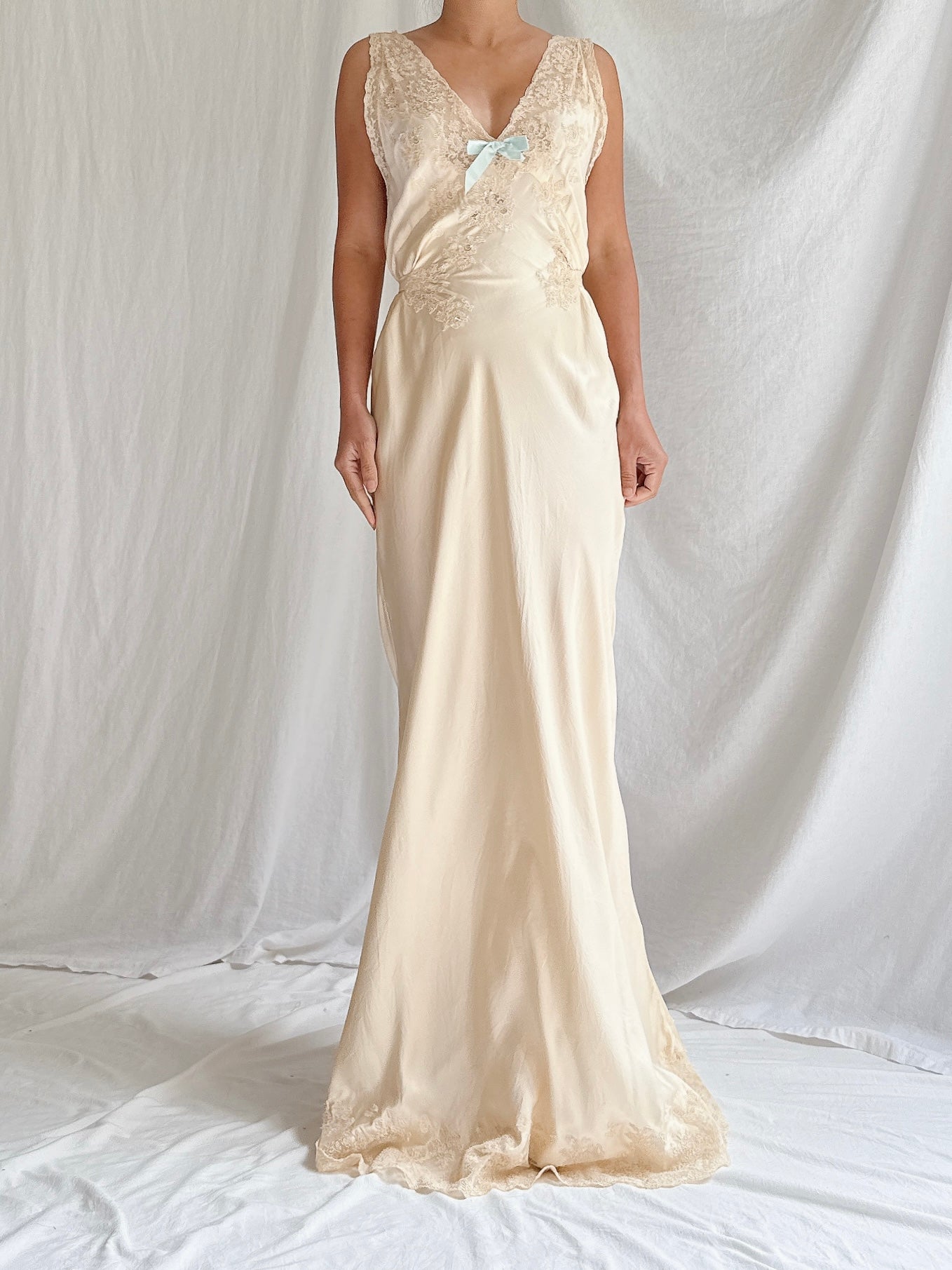 1930s Butter Silk Slip Gown - S