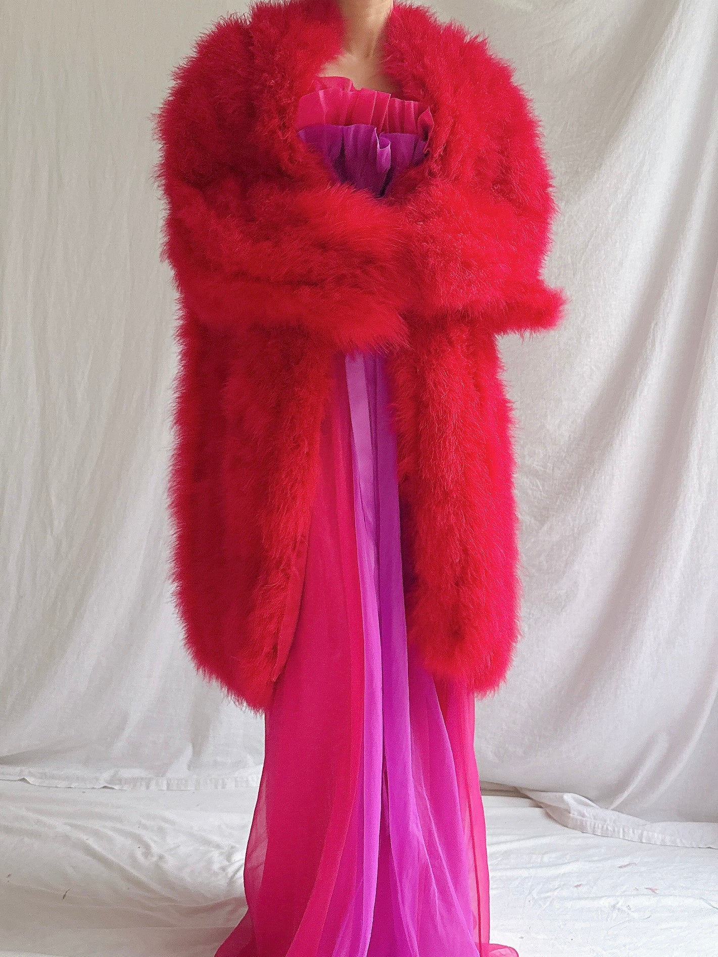 Vintage Red Marabou Duster - OSFM