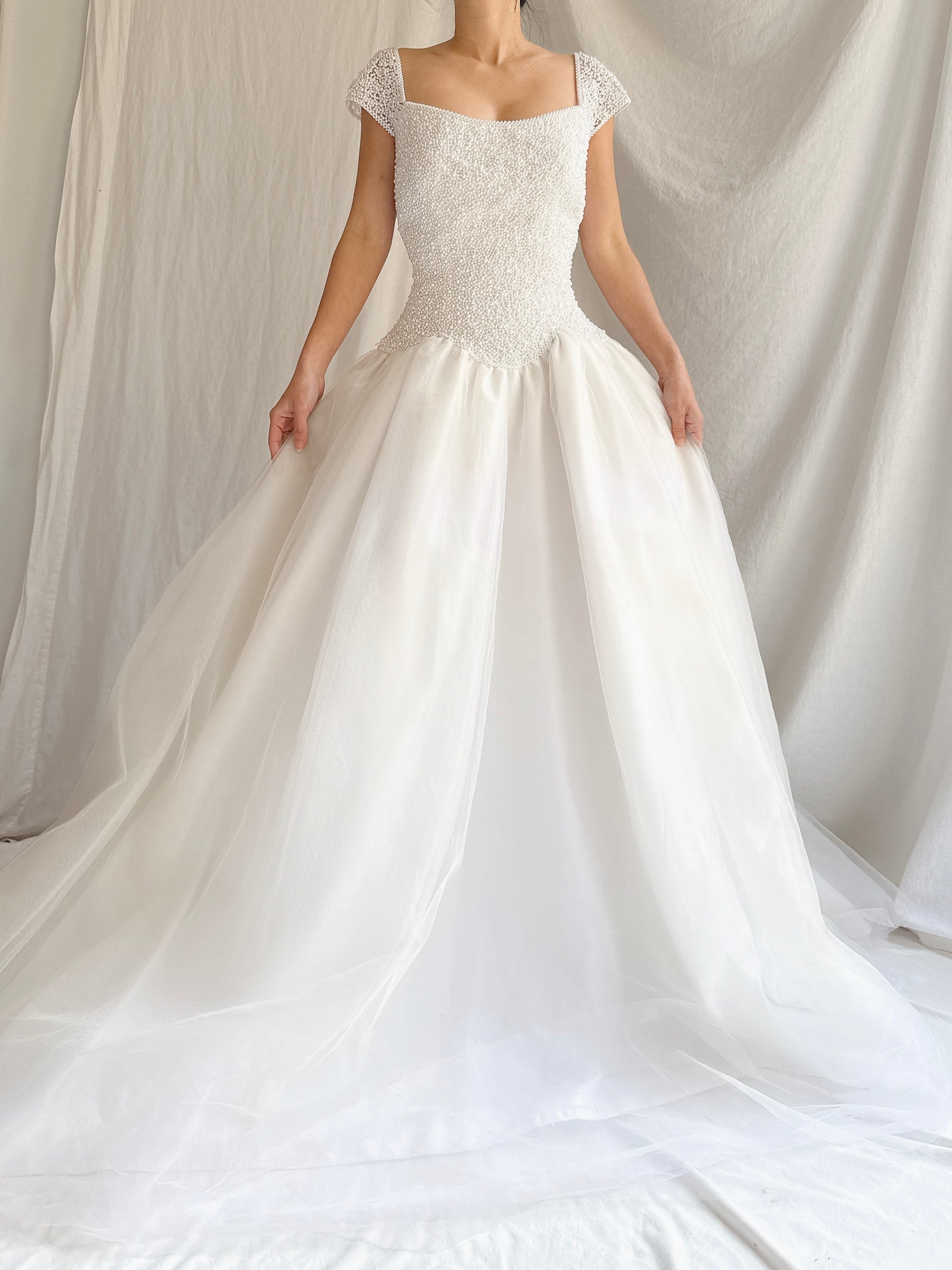 Vintage Pearl and Tulle Beaded Gown - M | G O S S A M E R Vintage Pearl and Tulle Beaded Gown - M | G O S S A M E R