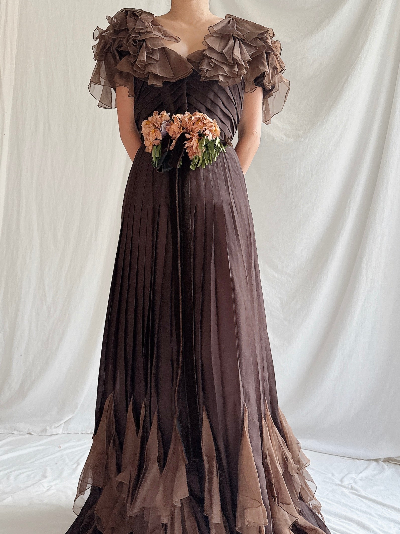 1960s Silk Chiffon and Organza Gown - S