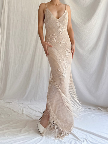 Vintage Crochet Tassel Gown - M