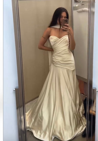 RESERVED for LO | Jim Hjelm Silk Strapless Draped Gown with Scarf