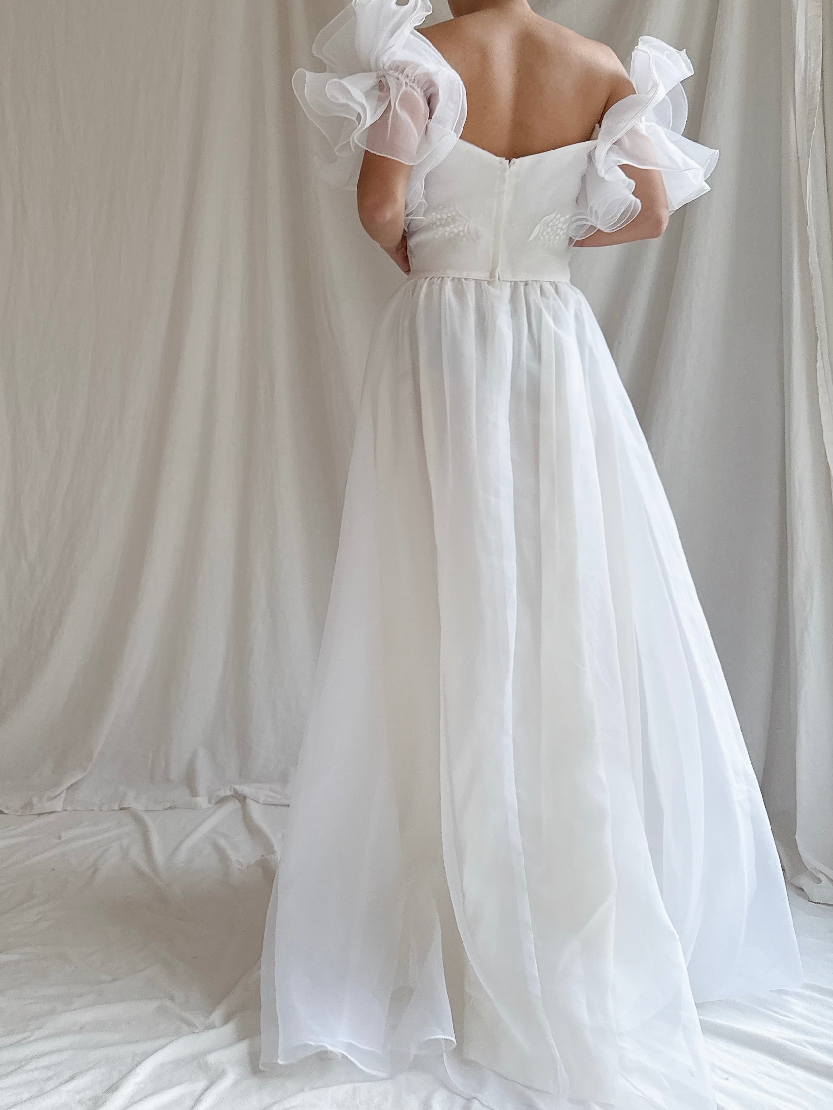 Vintage Voile Off-the-Shoulder Gown - XS