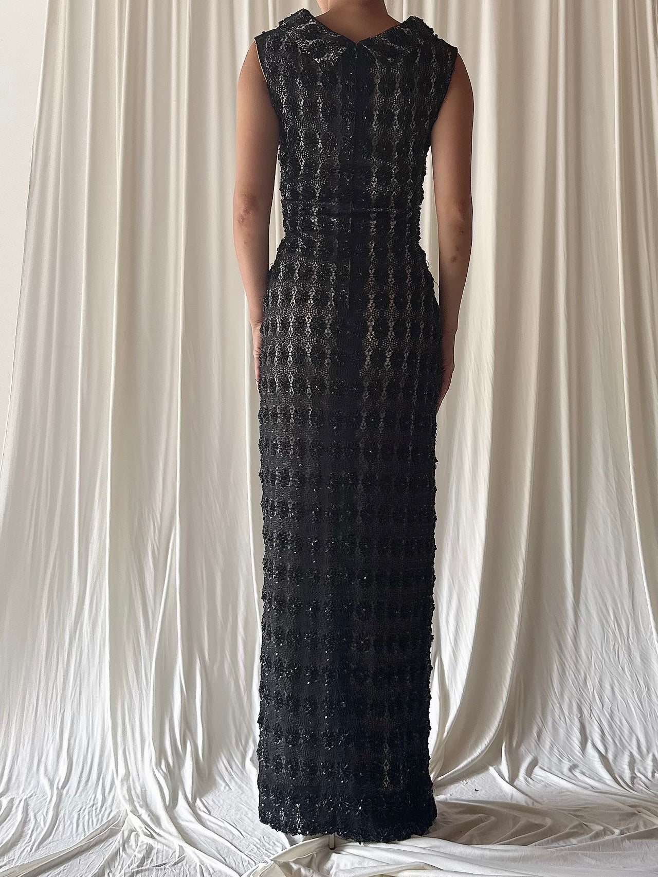 1960s Rayon Beaded Gown - M