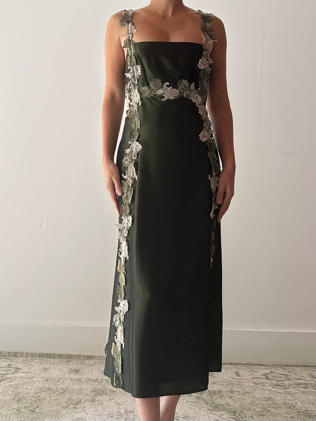Vintage Green Lace Trimmed Dress - L