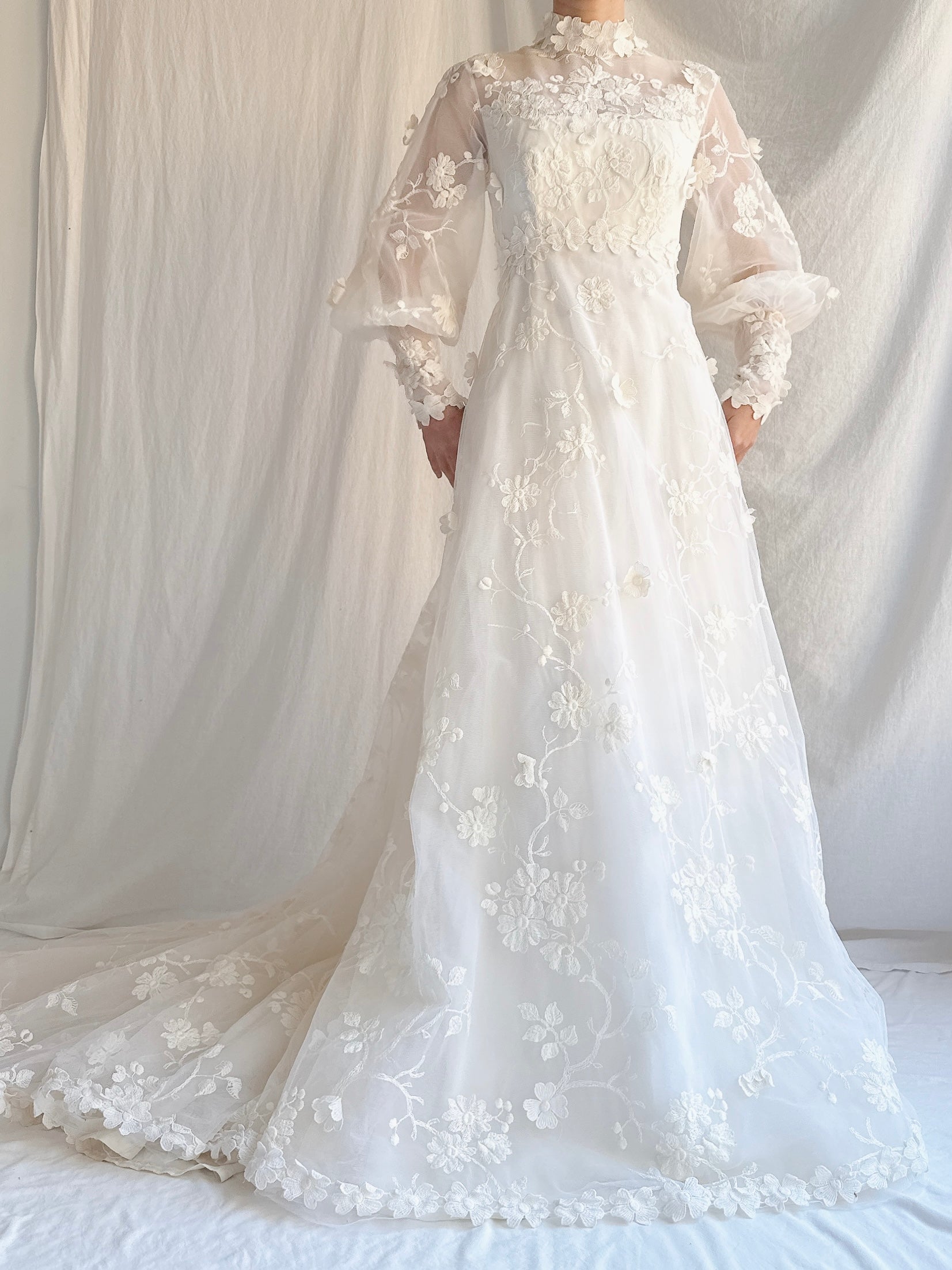 Vintage Embroidered Tulle 3D Gown - S