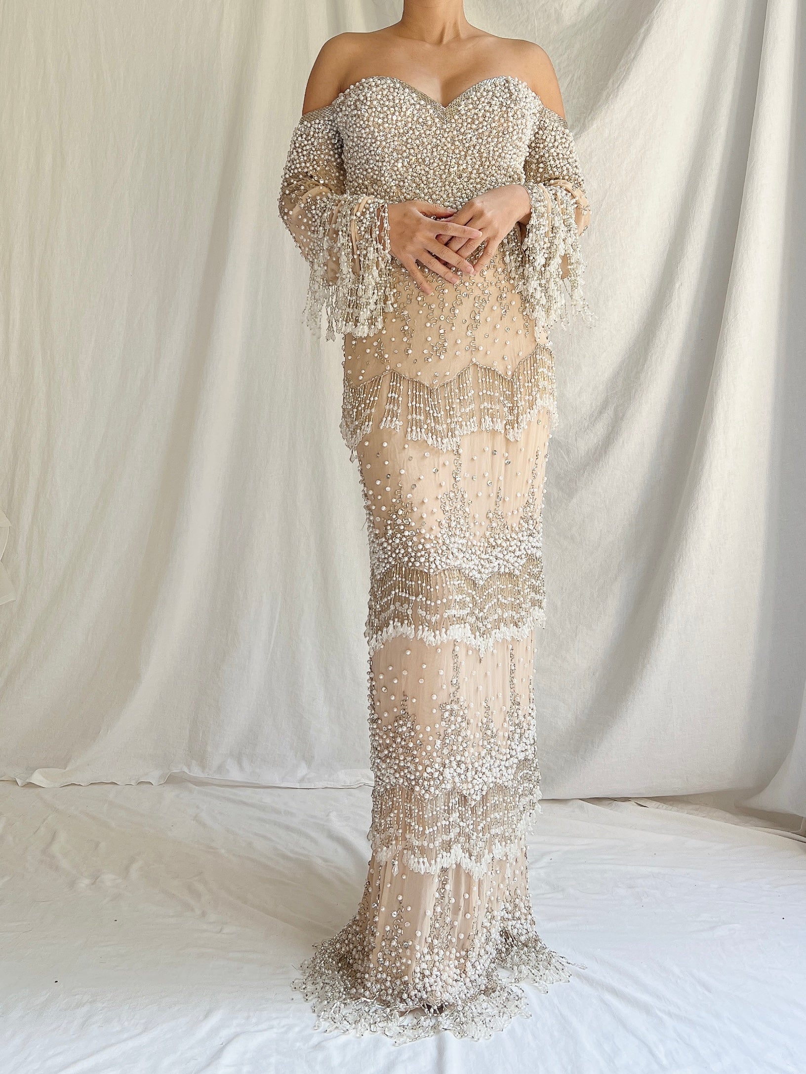 Vintage Handmade Silk Beaded Gown - M/8