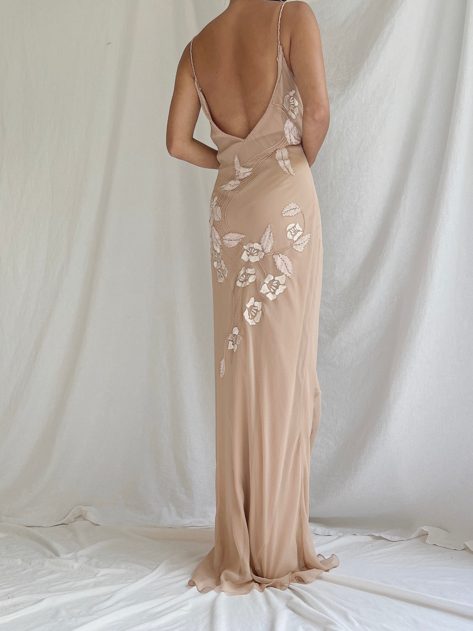Vintage Blush Nude Silk Bias Cut Gown - S-M/4-8