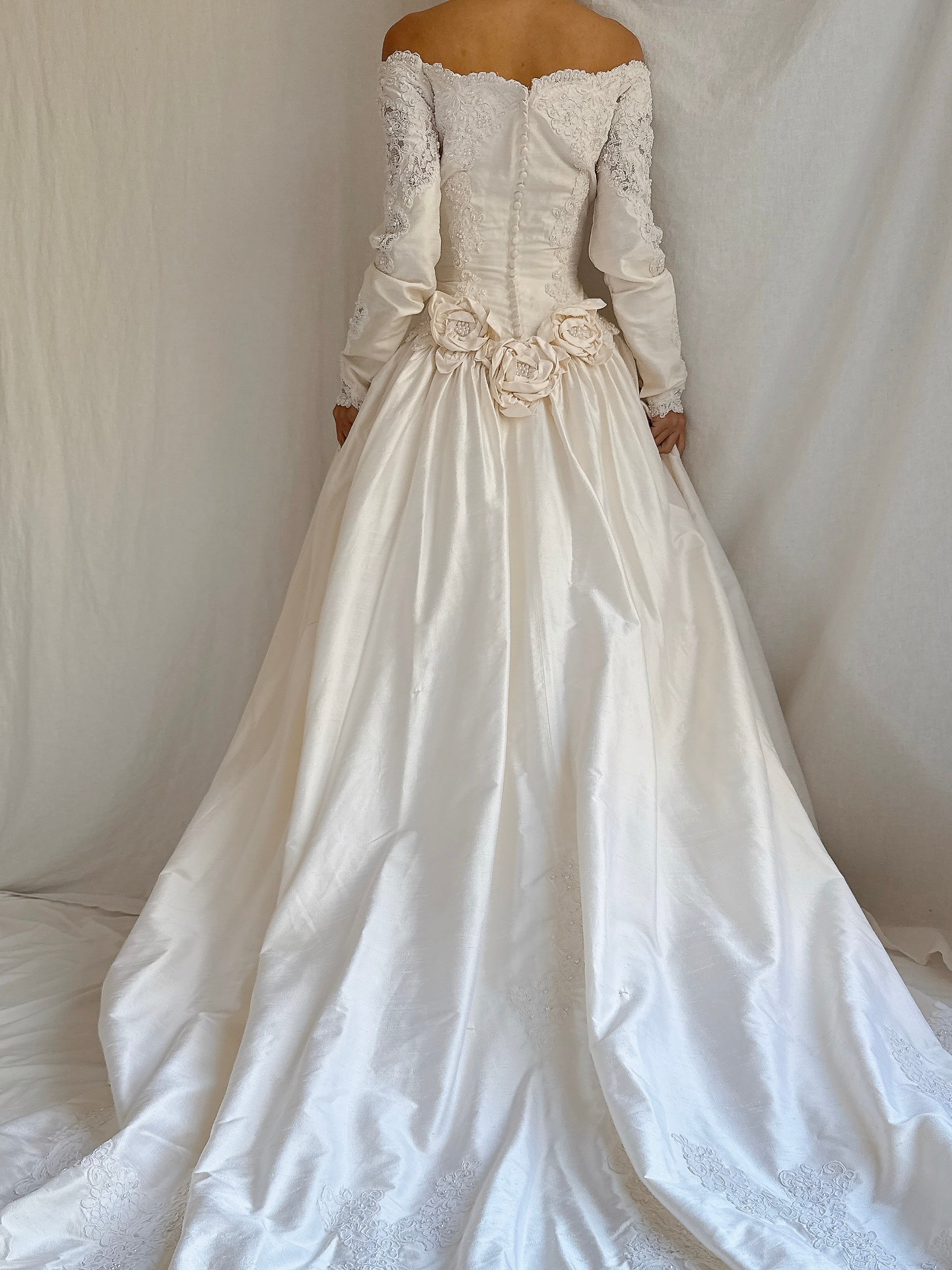 Vintage Long Sleeve Silk Gown - S