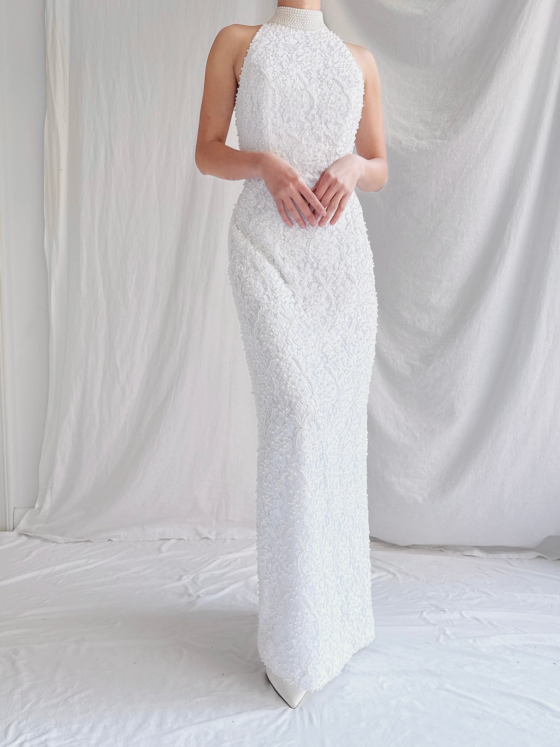 1990s Lace Beaded Gown - S/4/6