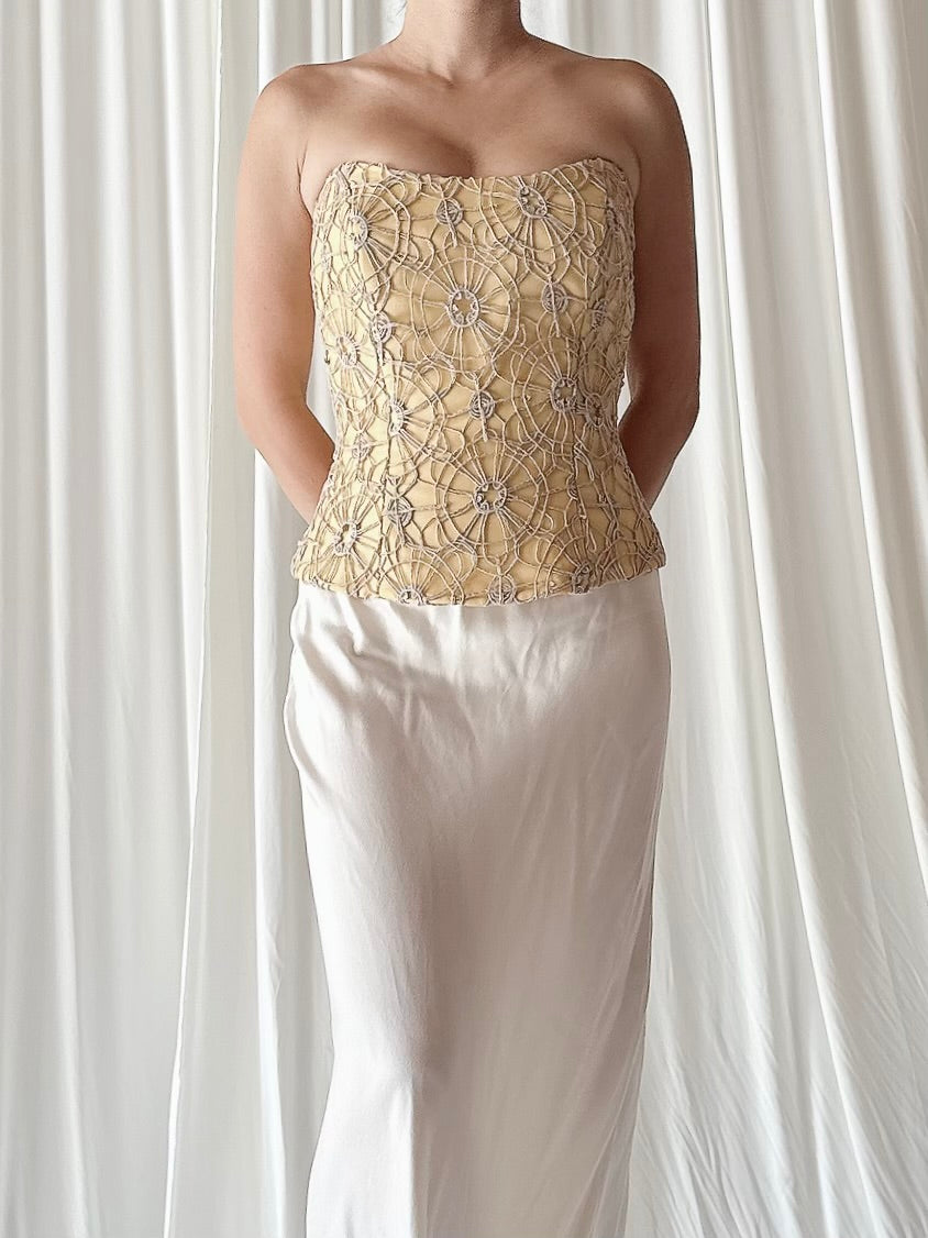 Vintage Silk Crochet Bustier Top - Size L