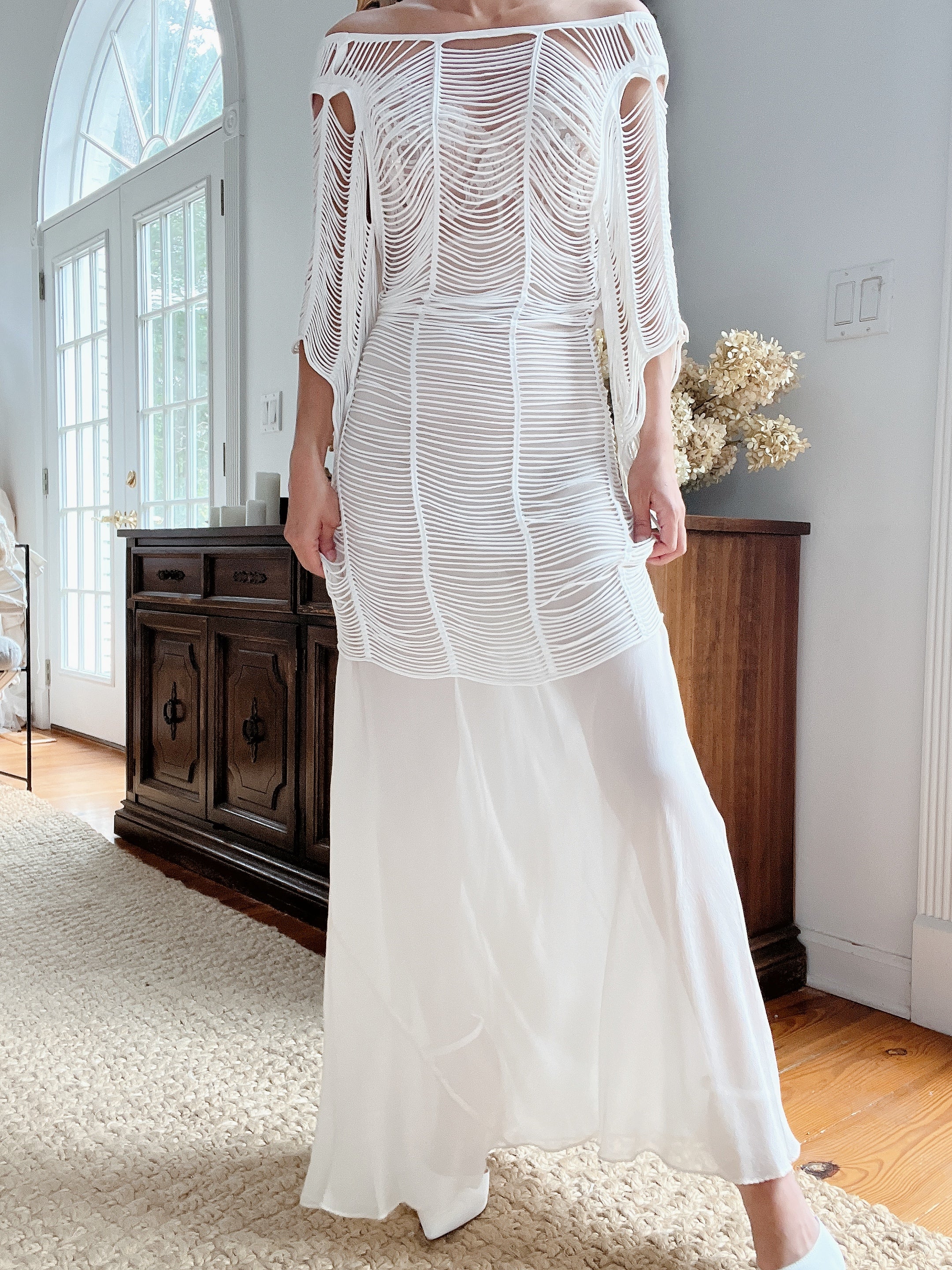 Ivory Shredded Sheer Tunic and Slip