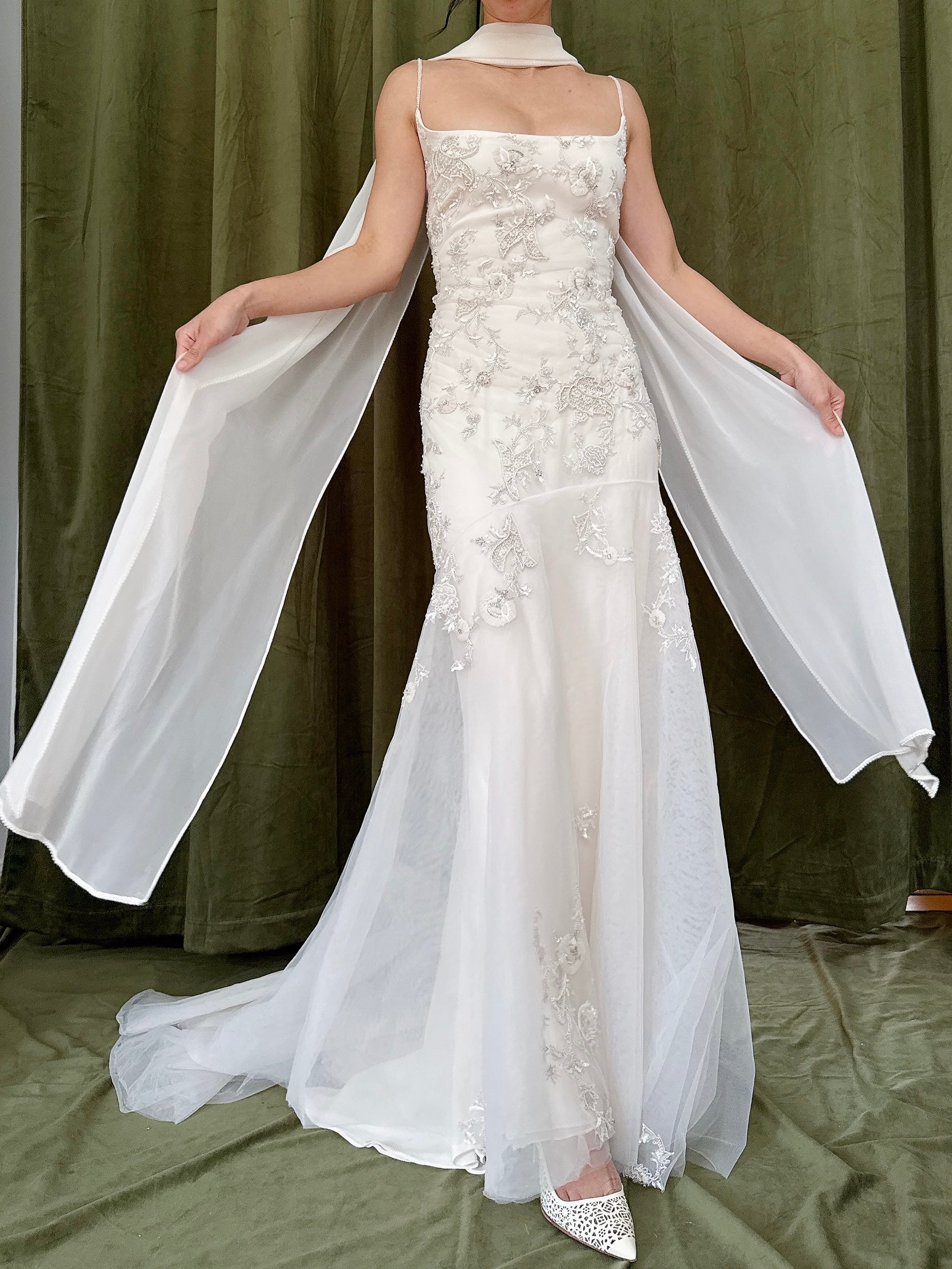 Vintage Reem Acra Silk and Tulle Beaded Gown