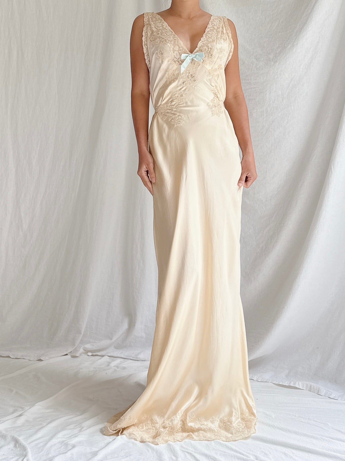 1930s Butter Silk Slip Gown - S