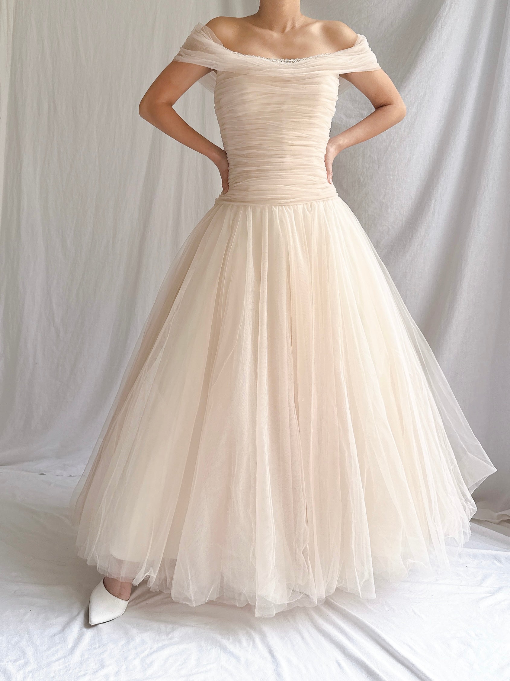 Vintage Ian Stuart UK Peach Nude Tulle 2-Piece - S/M 6/8