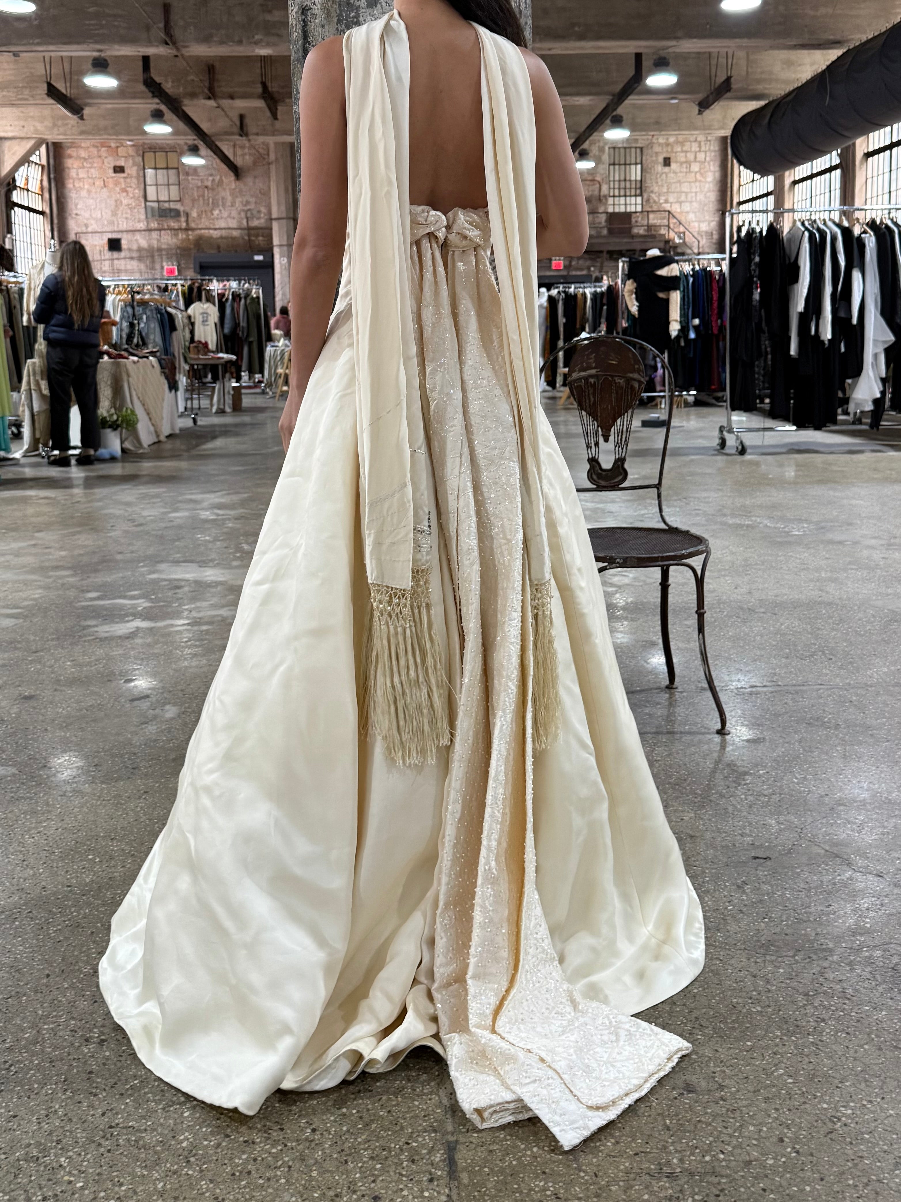 Vintage Silk Organza Gown with Scarf - S