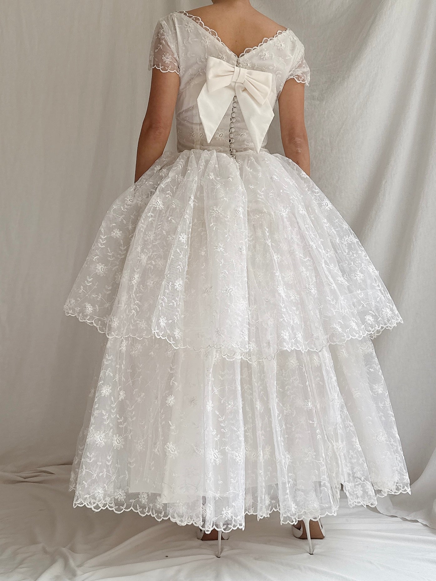 1950s Tulle Embroidered Dress - XS