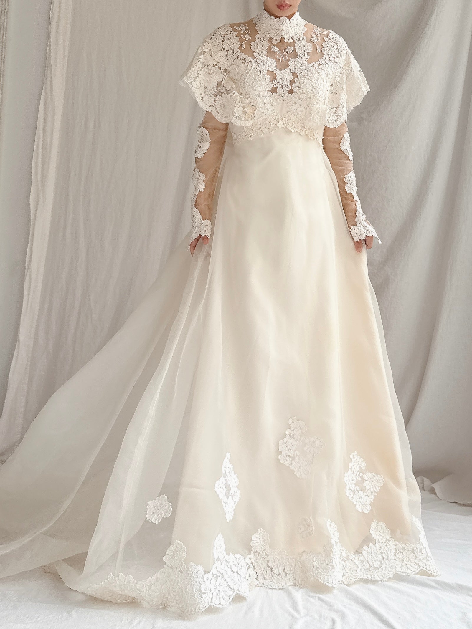 1970s Organza Lace Gown - S