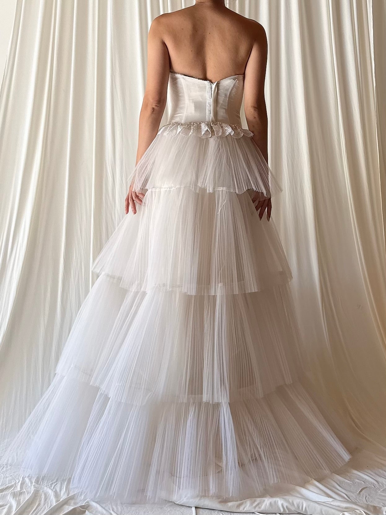 1950s Pleated Tiered Tulle Gown with Bustier - XS