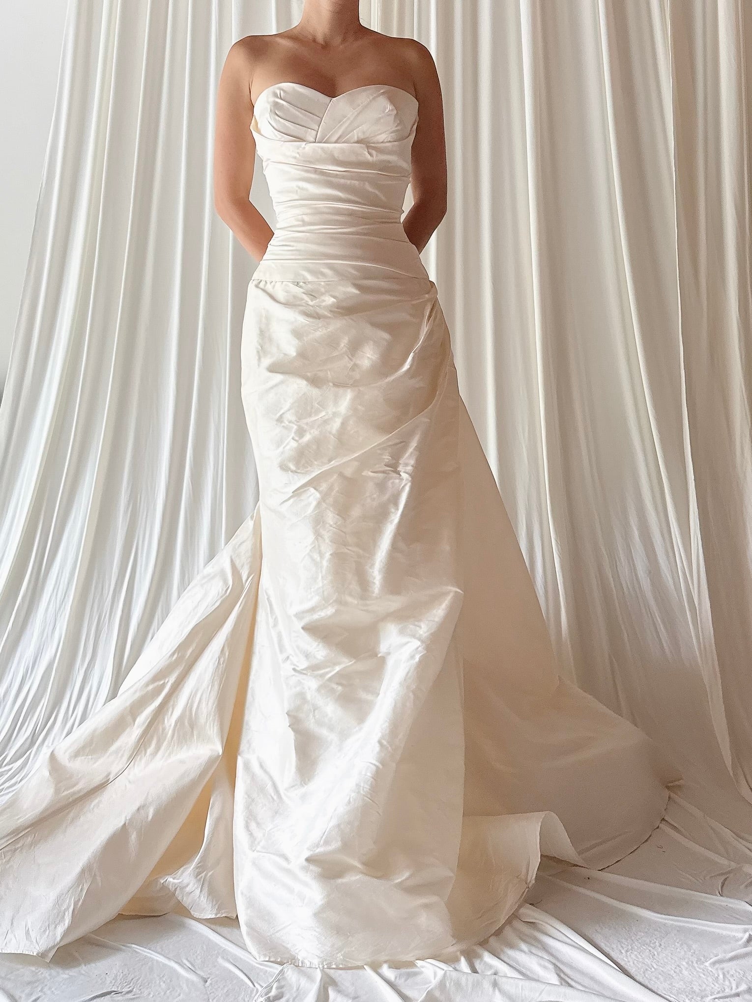 00 Pronovias Silk Draped Gown - Size 2