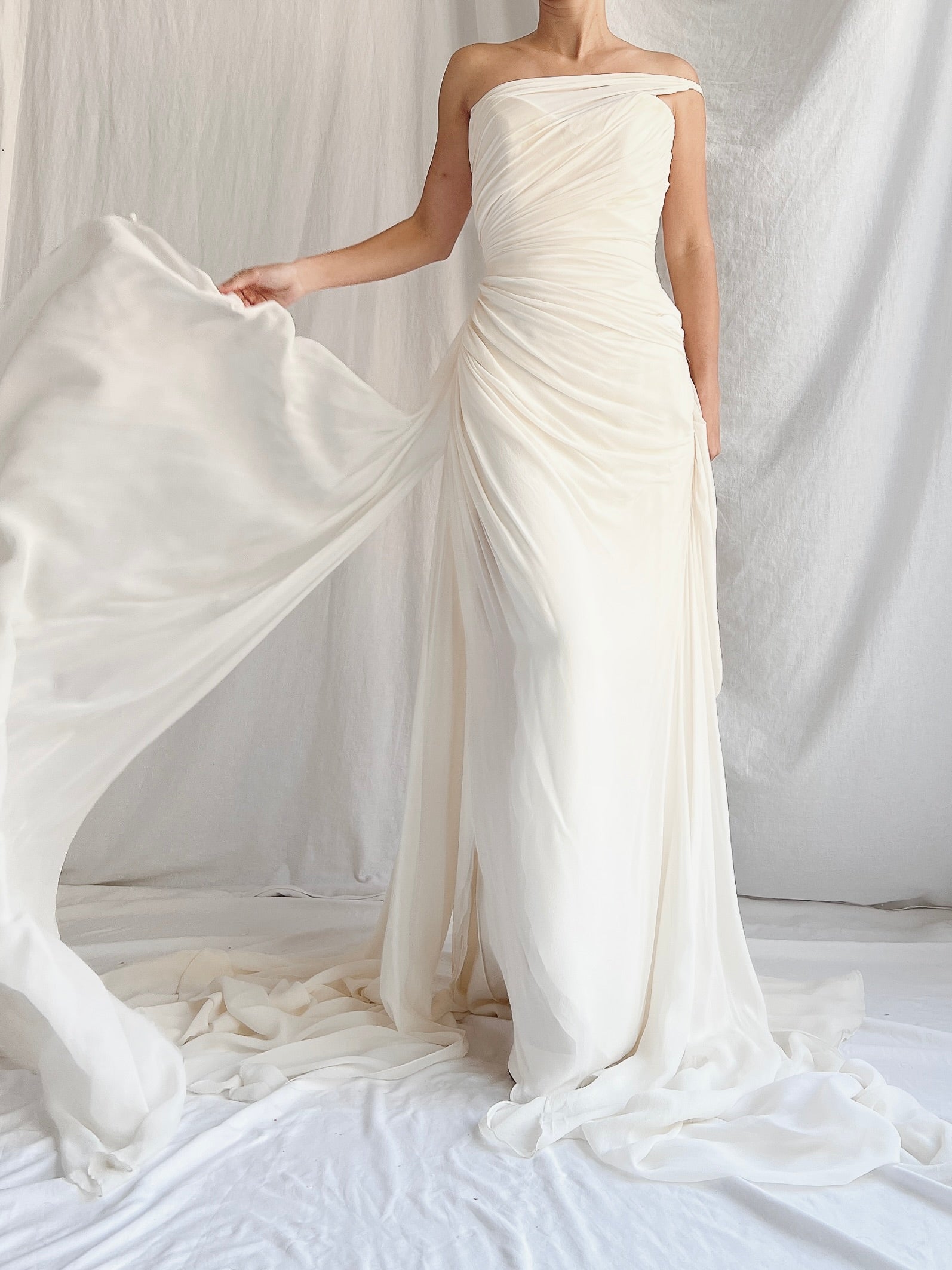 Romona Keveza Silk Draped Gown - S/M