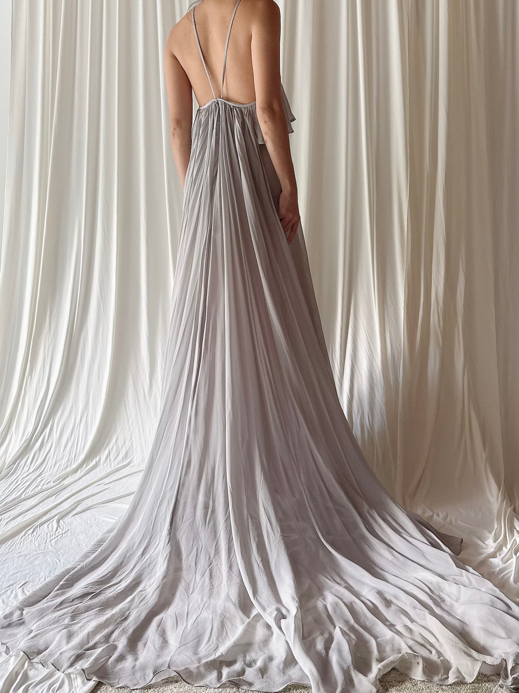 00 Pewter Chiffon Badgely Mishka Gown - XS/S