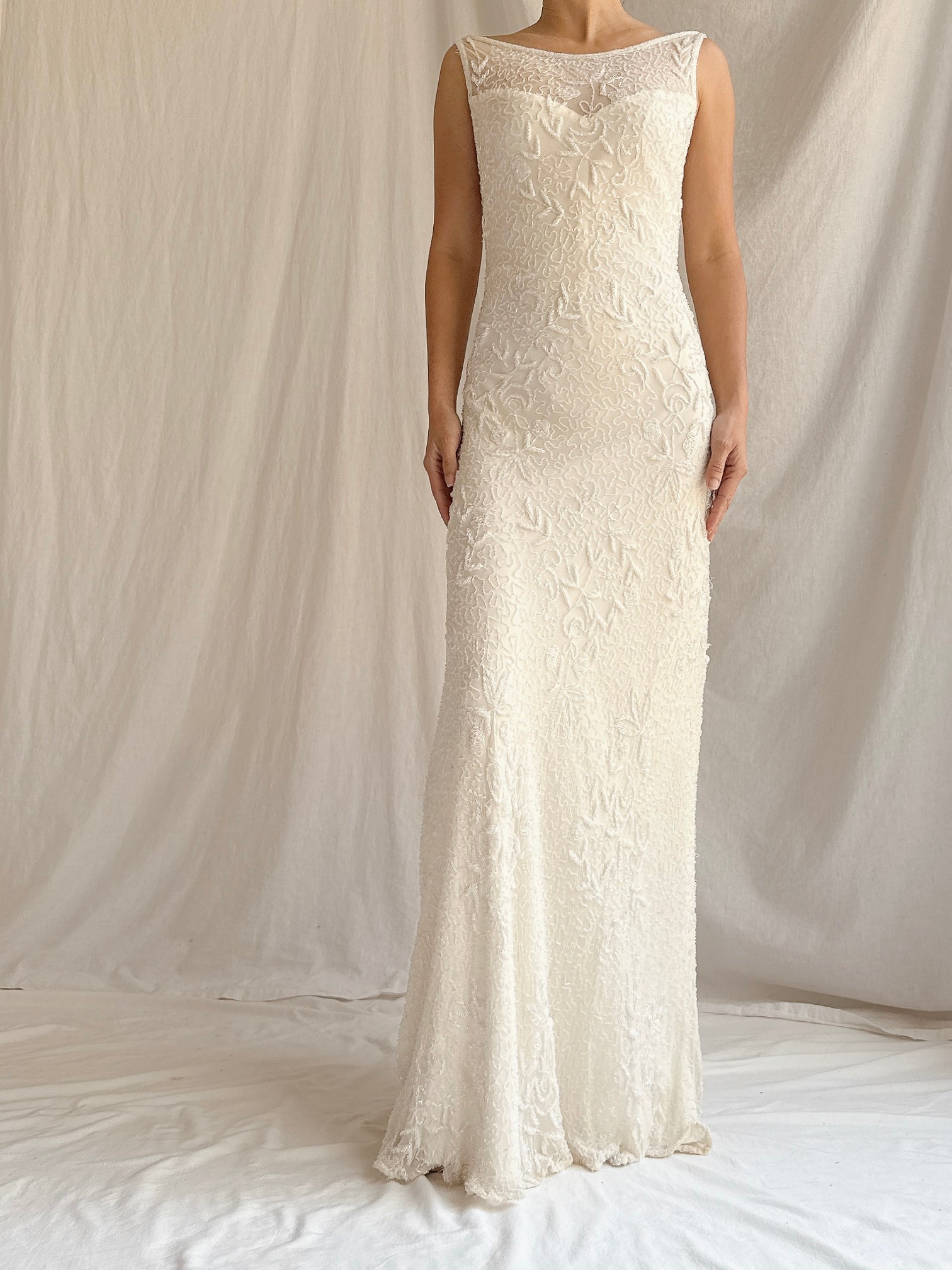 Vintage Ivory Silk Beaded Gown - S