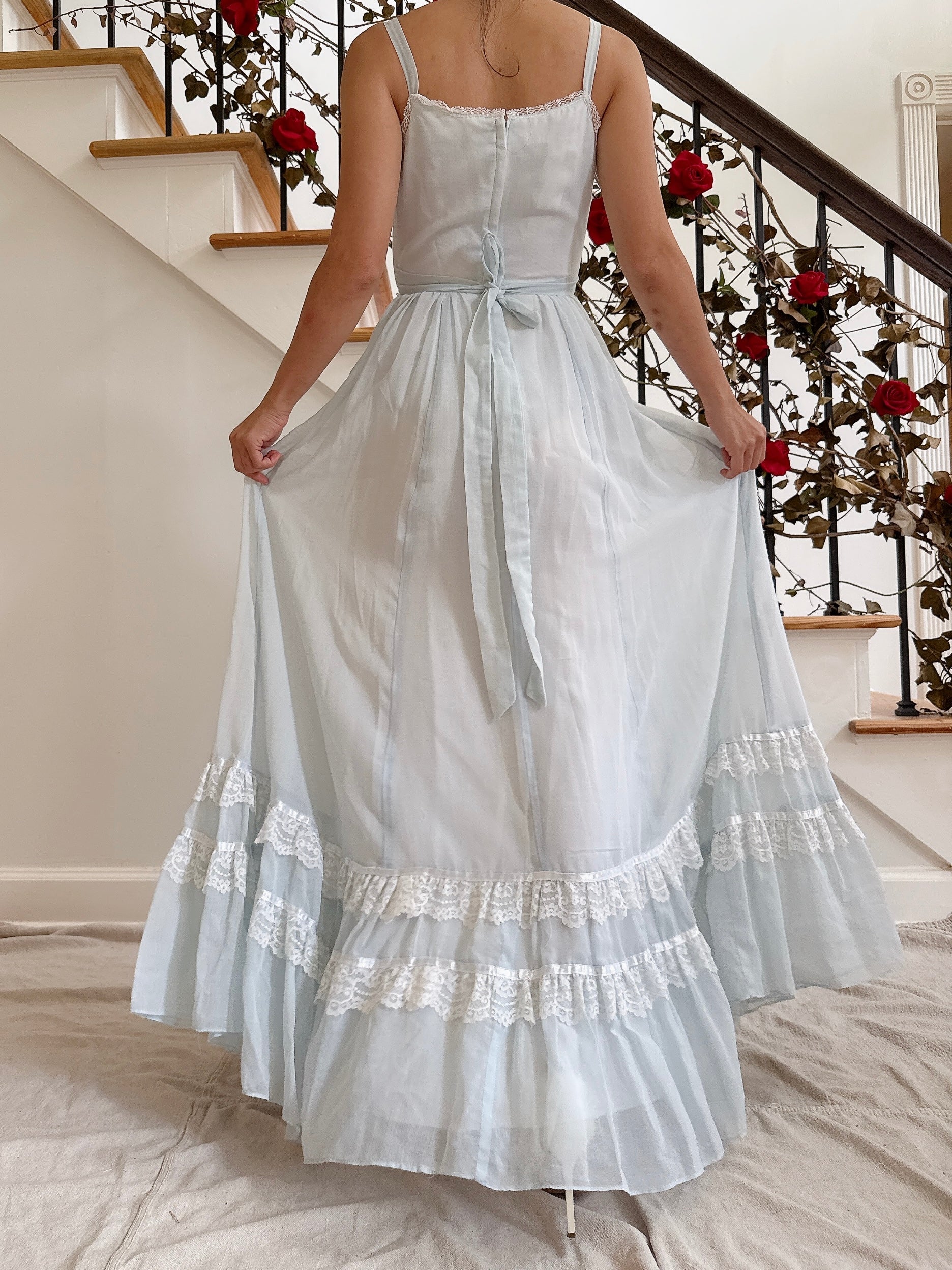 1970s Light Blue Gunne Sax Dress - Size XS