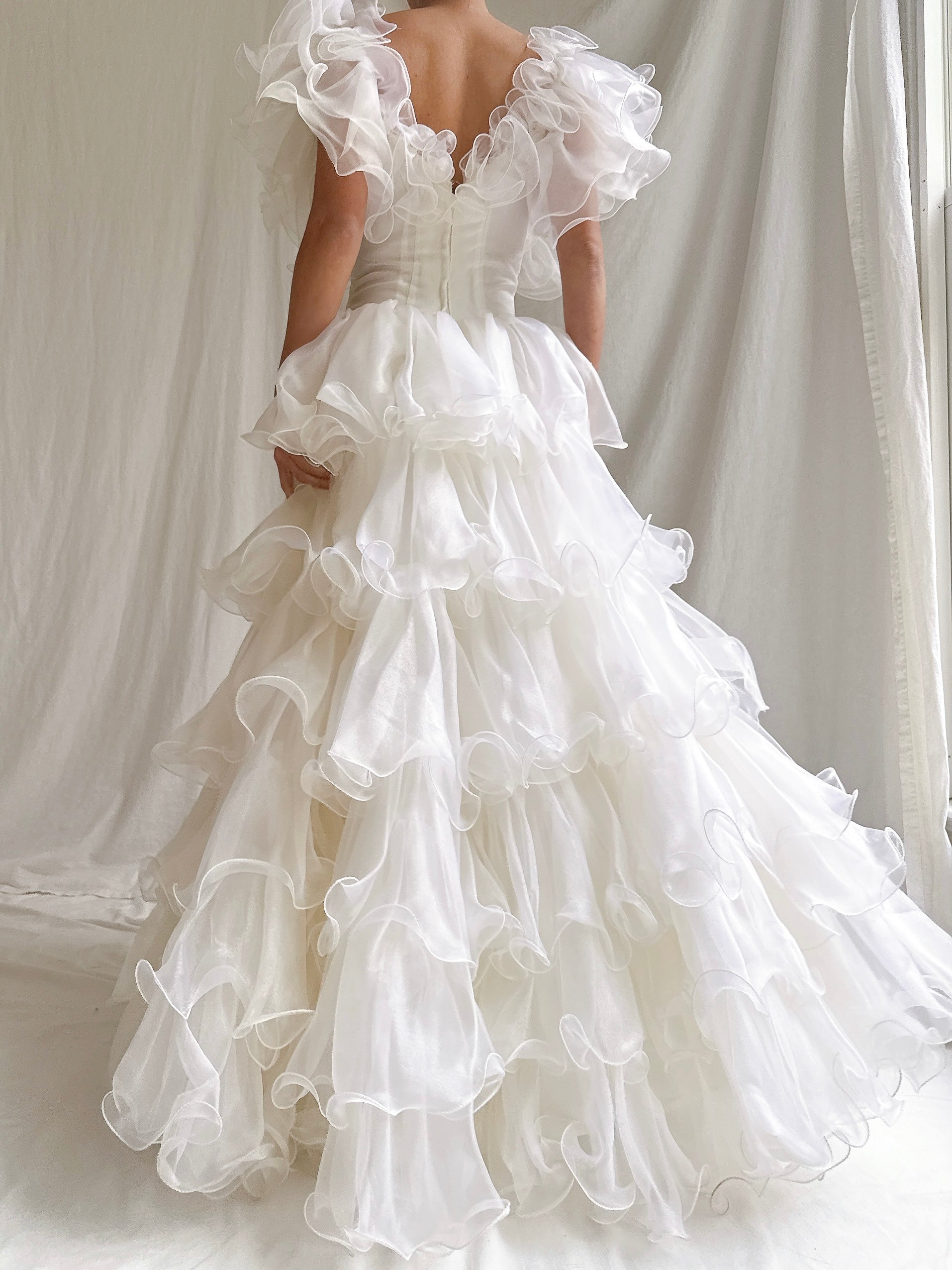 1980s Ruffle Voile Gown - XS