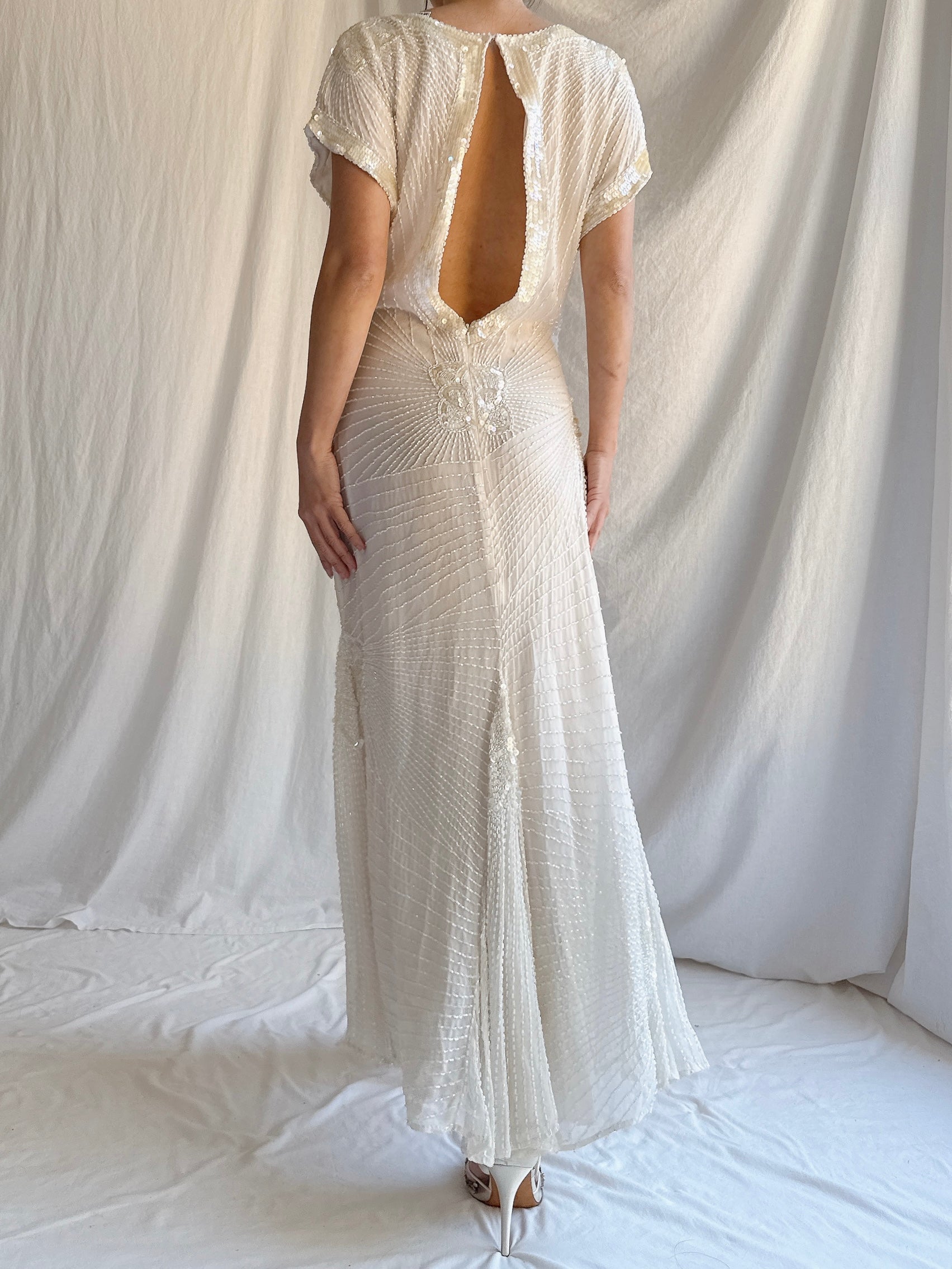 Vintage Silk Chiffon Beaded Dress - S