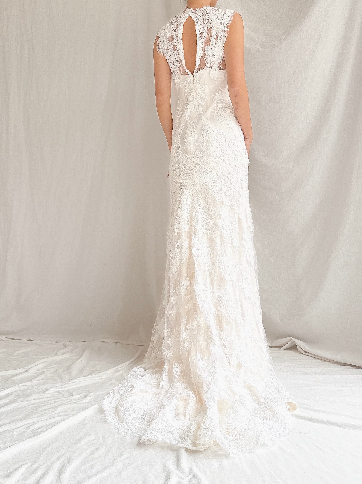 Vintage Alencon Lace and Silk Gown - XS/2 Vintage Alencon Lace and Silk Gown - XS/2