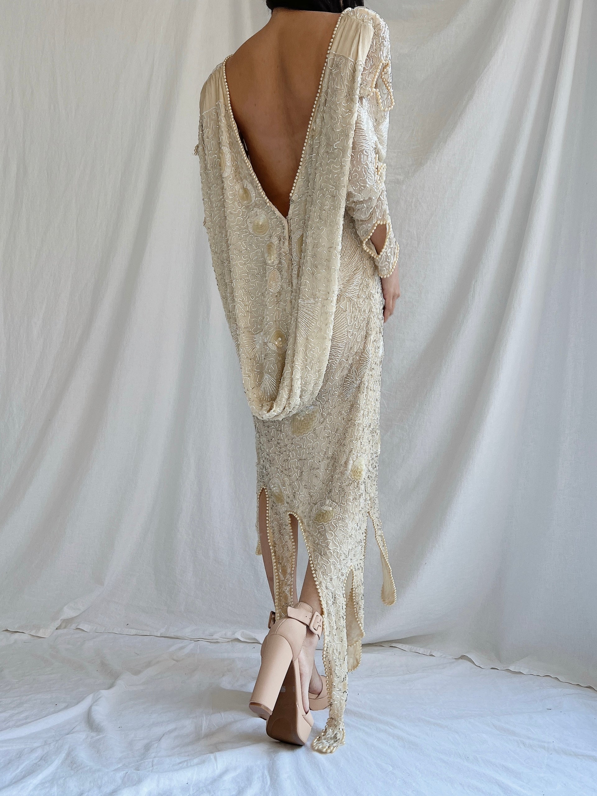 1970s Silk Beaded Dress - M