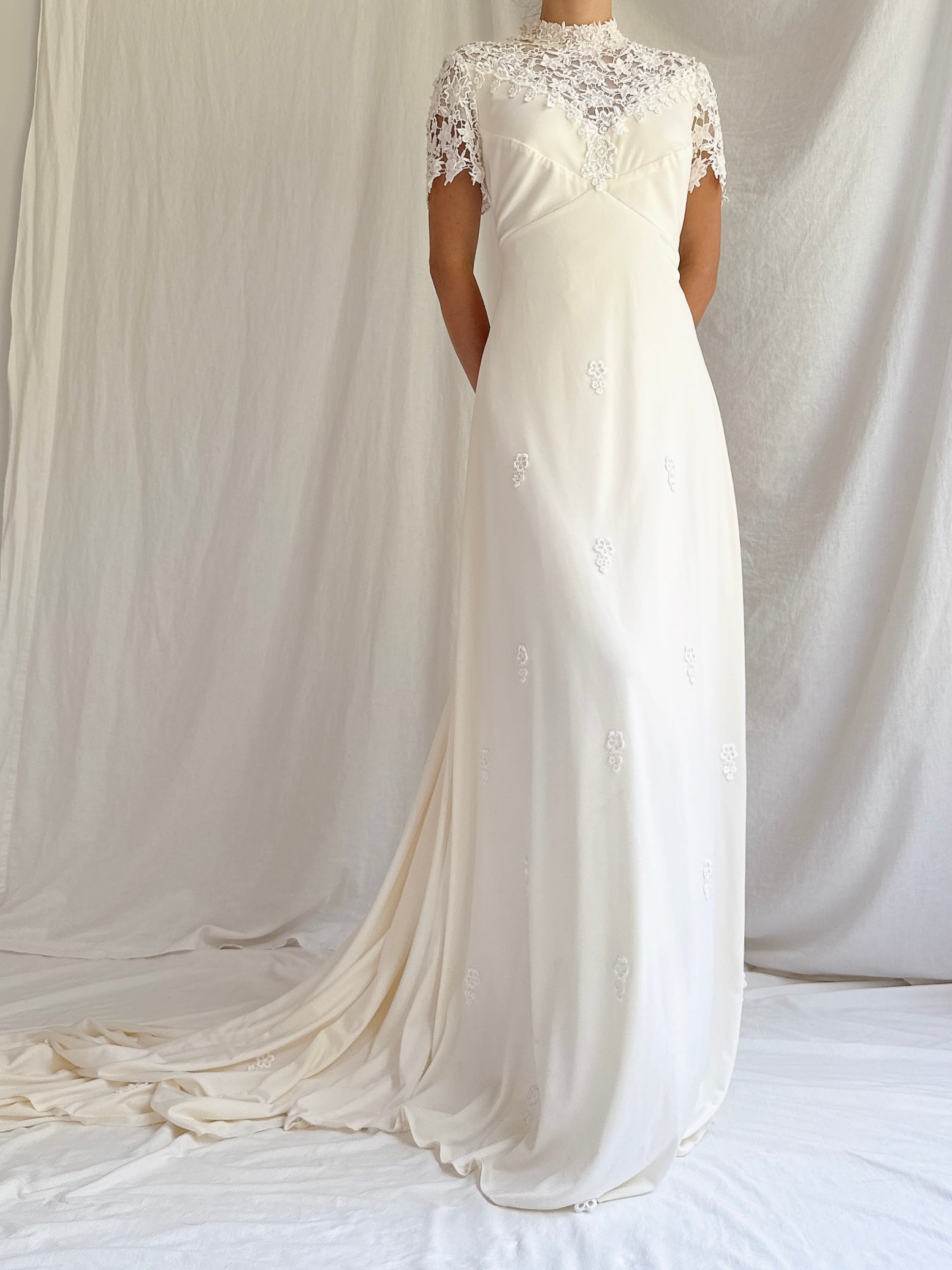 1960s High Neck Jersey Gown - S