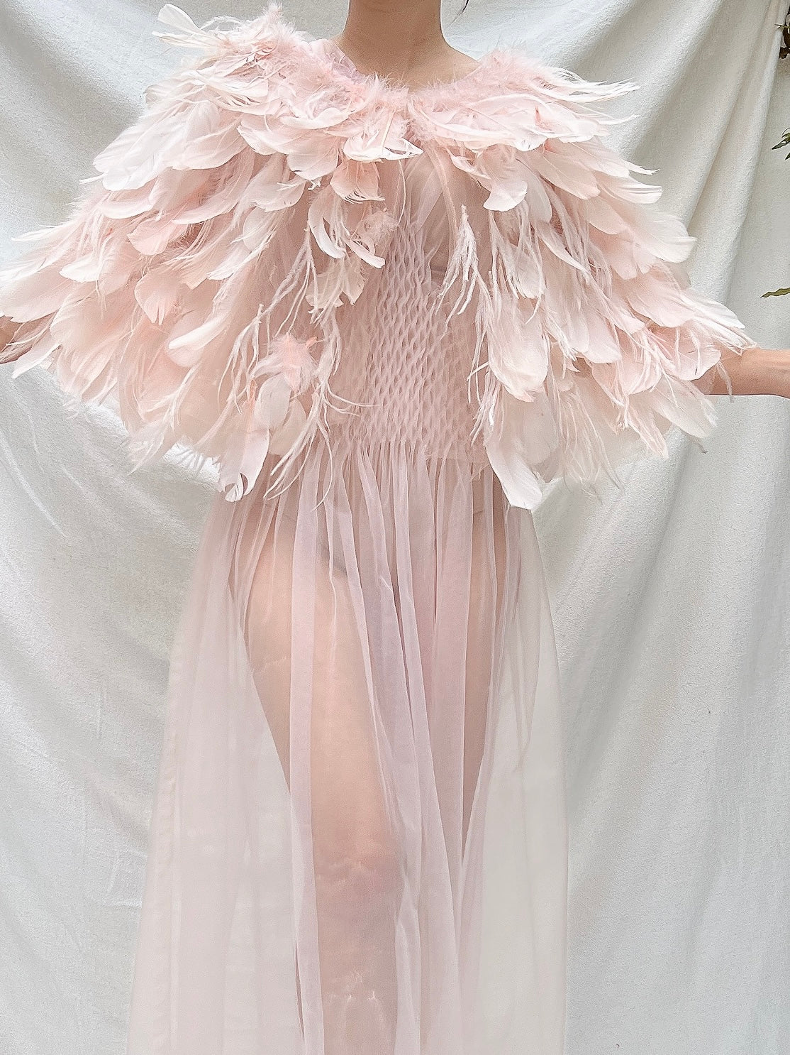 Vintage Pink Feather Cape - OSFM