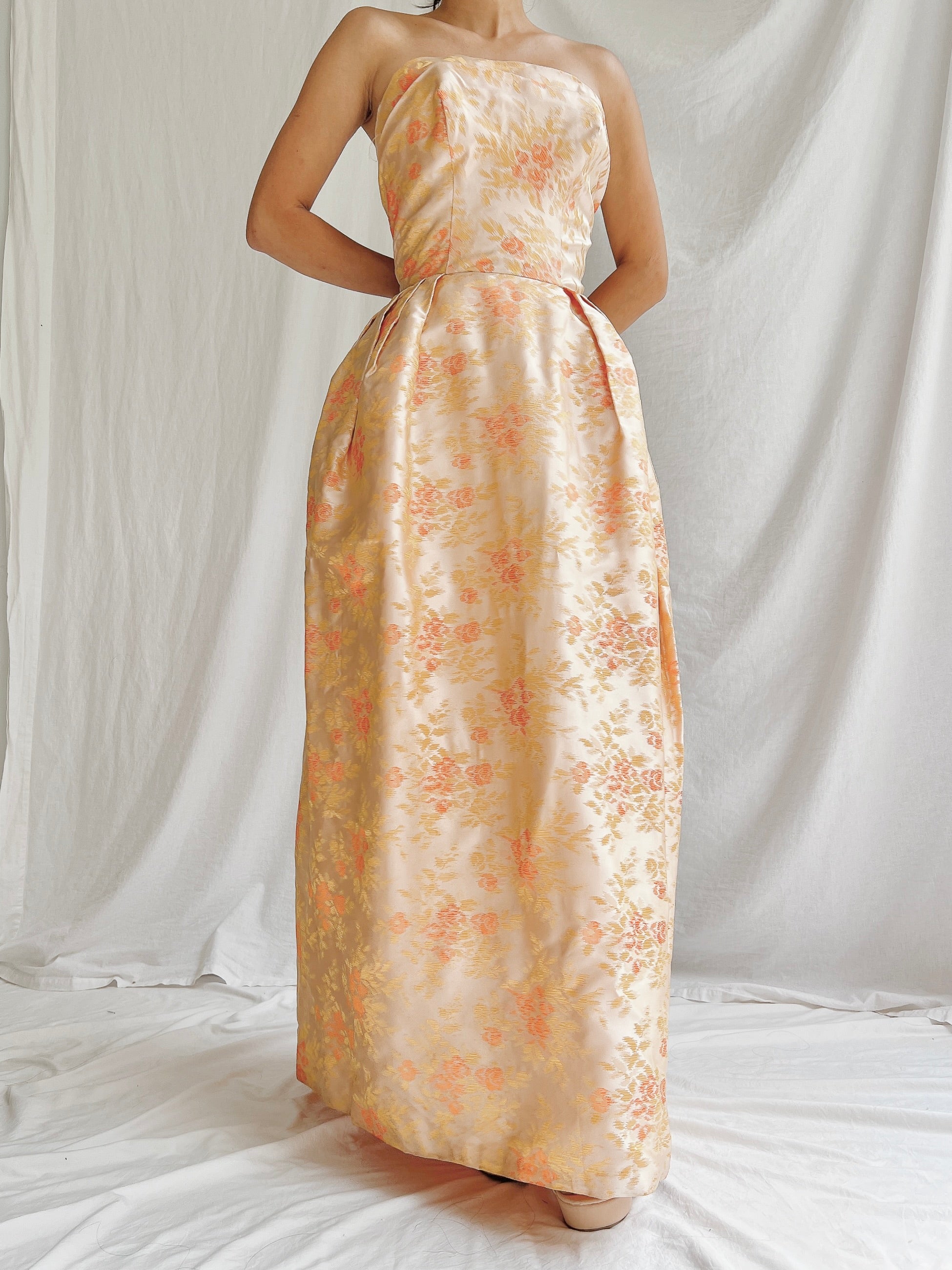 1950s Brocade Floral Dress - XS