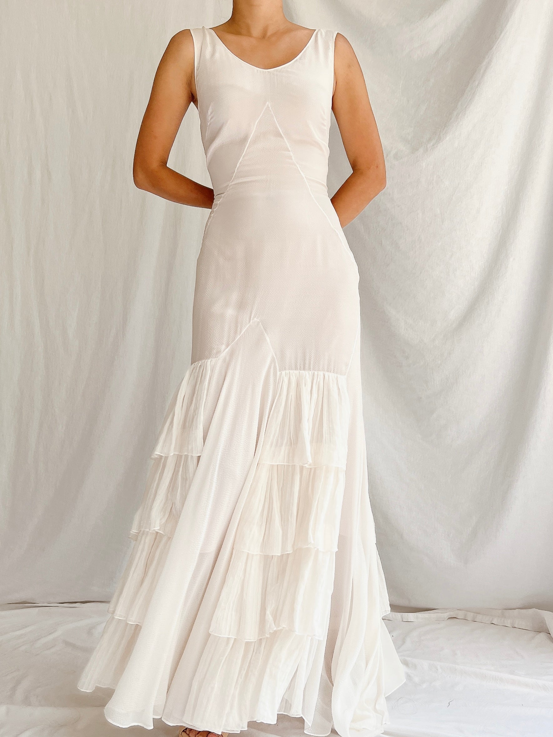 Y2K Silk Tiered Gown - S